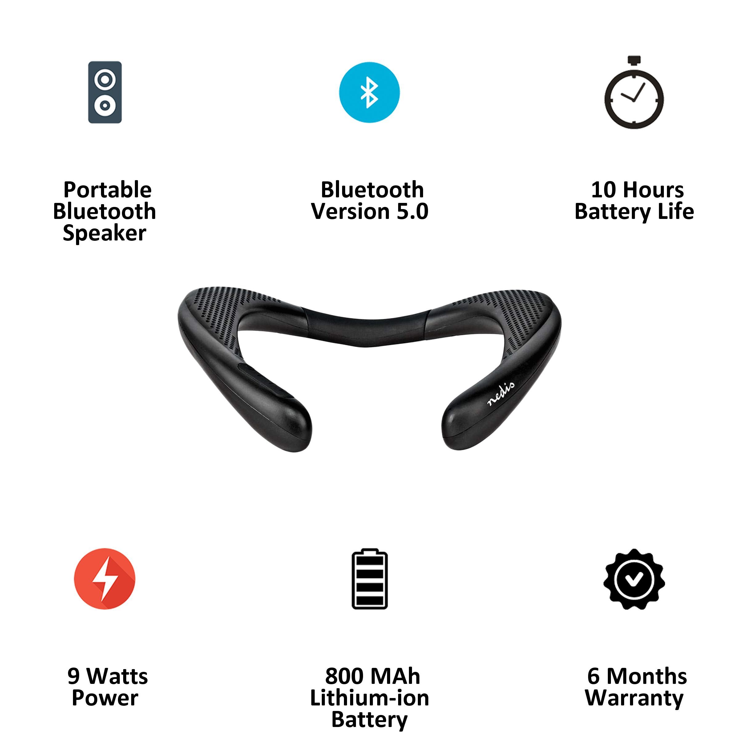 nedis 9 Watts Portable Bluetooth Speaker (MicroSD Card Supported, SPBT5000BK, Black)_3