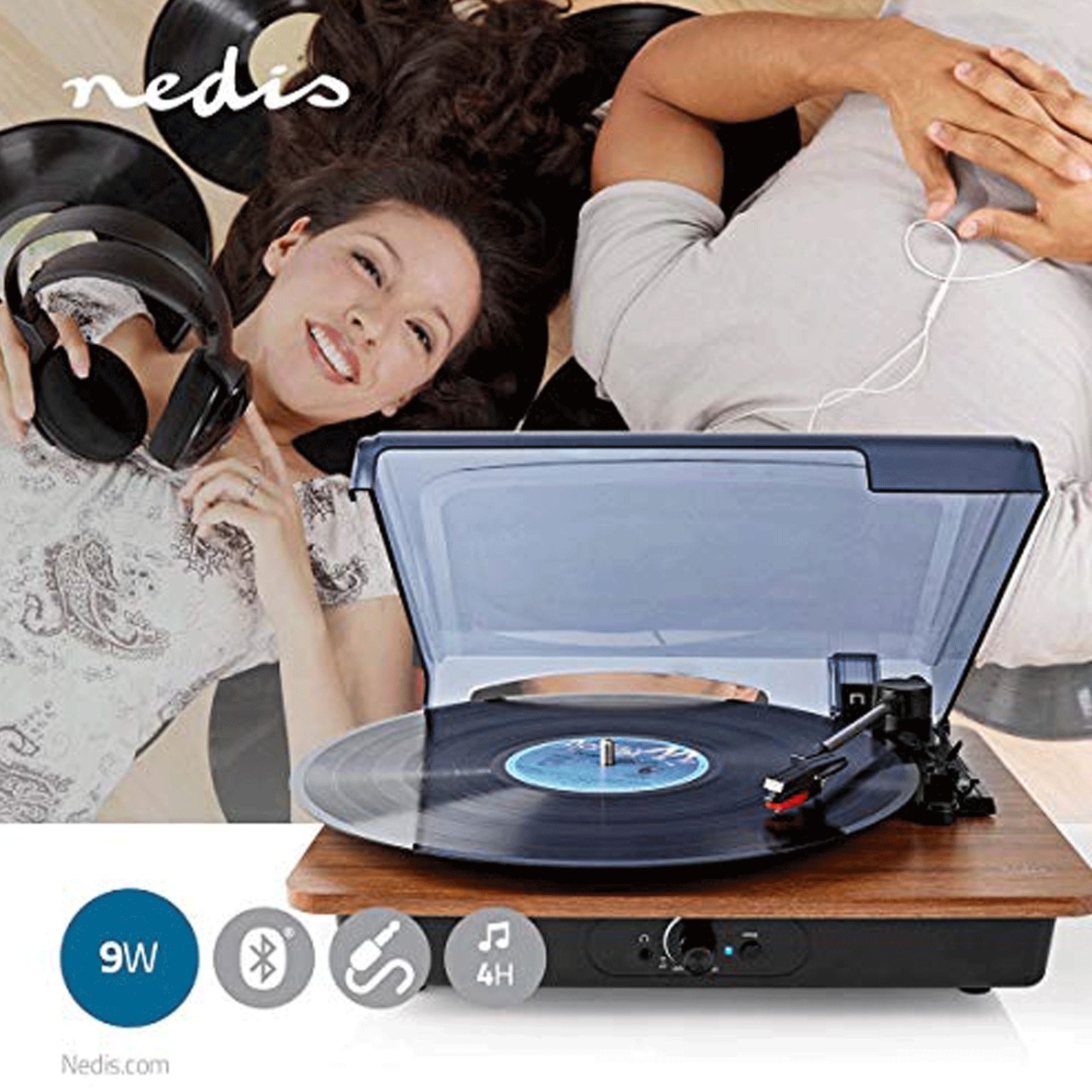 nedis Turntable 9 Watts Portable Bluetooth Speaker (Built-in Pre Amplifier, TURN200BN, Brown)_8