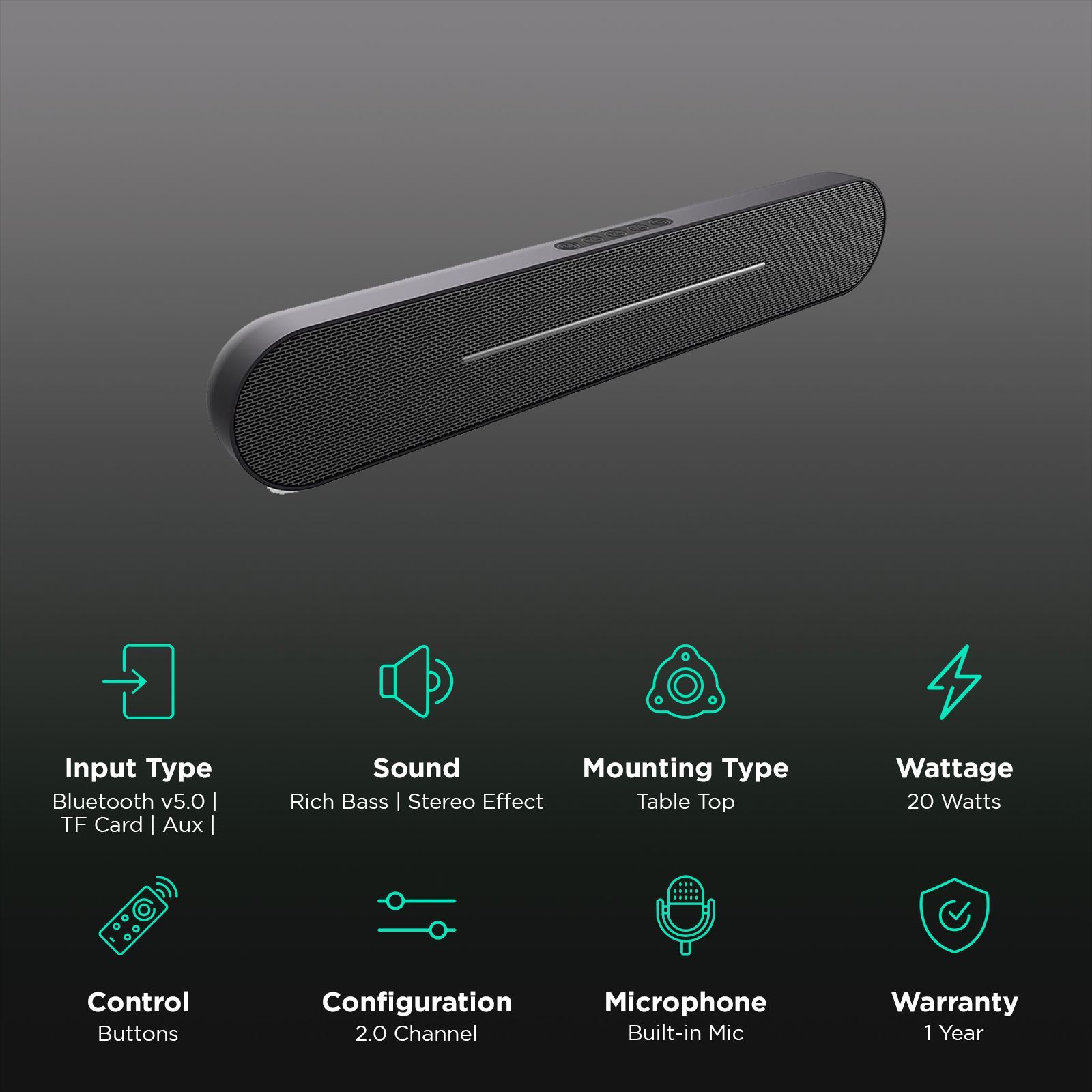 I KALL IK20 20W Bluetooth Soundbar (Stereo Effect, 2.0 Channel, Black)_2