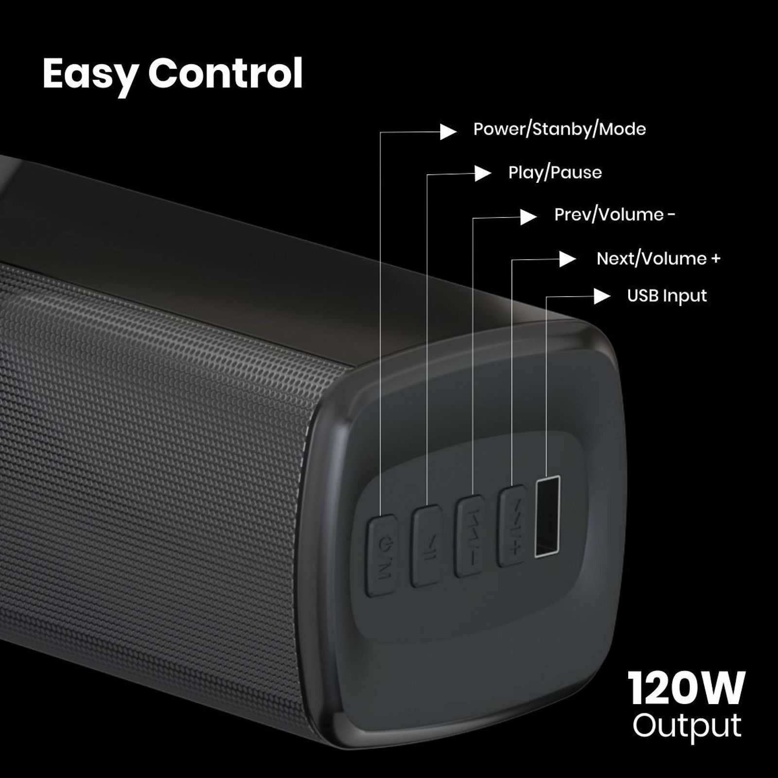 PORTRONICS Pure Sound 101 120W Soundbar with Wired Woofer with Remote (HD Sound, 2.1 Channel, Black)_10