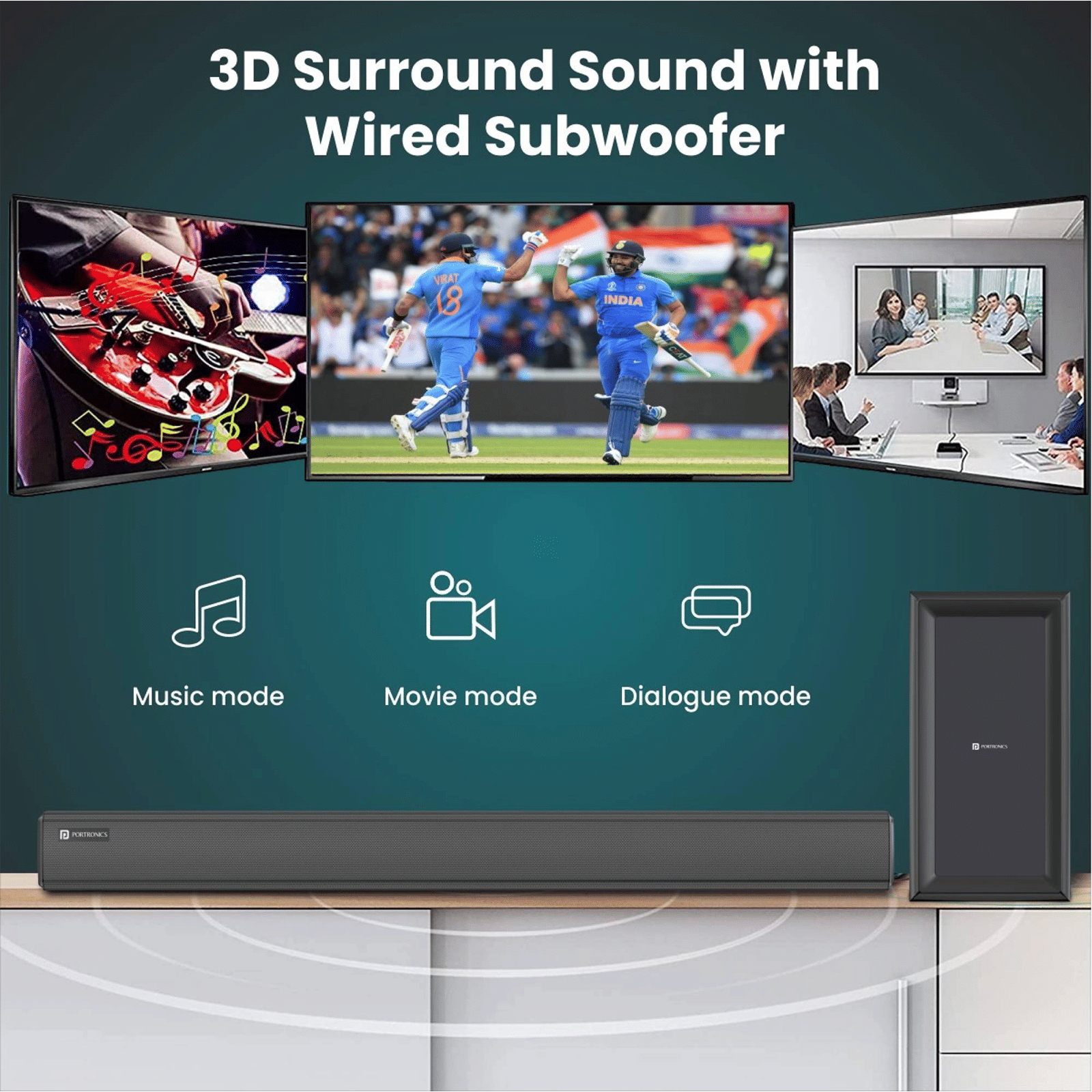 PORTRONICS Pure Sound 101 120W Soundbar with Wired Woofer with Remote (HD Sound, 2.1 Channel, Black)_11