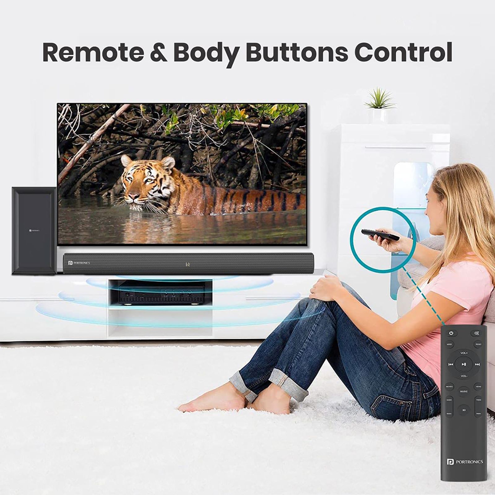 PORTRONICS Pure Sound 102 160W Bluetooth Soundbar with Remote (Surround Sound, 2.1 Channel, Black) PORTRONICS Pure Sound 102 160W Bluetooth Soundbar with Remote (Surround Sound, 2.1 Channel, Black)_9