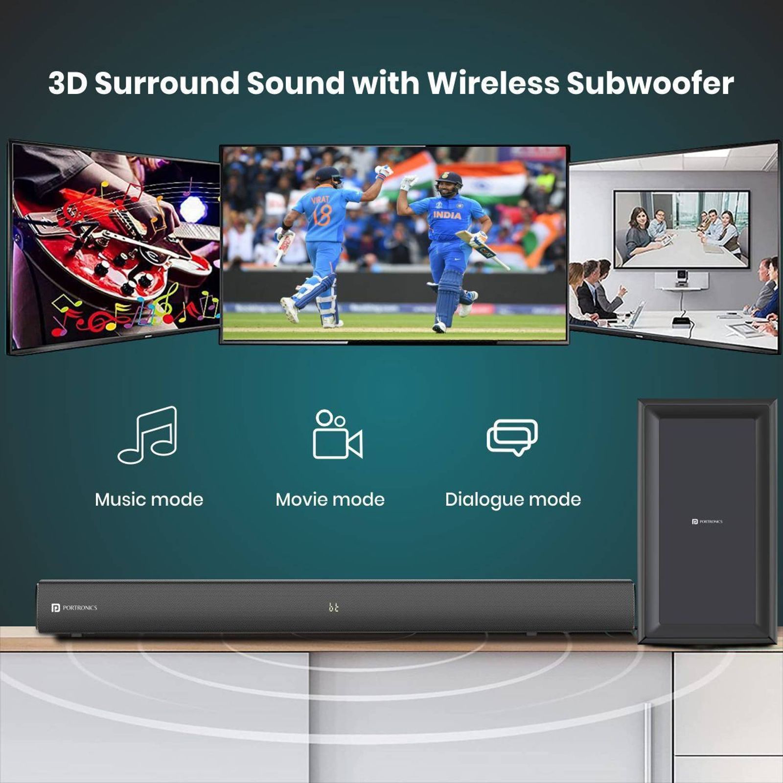 PORTRONICS Pure Sound 102 160W Bluetooth Soundbar with Remote (Surround Sound, 2.1 Channel, Black) PORTRONICS Pure Sound 102 160W Bluetooth Soundbar with Remote (Surround Sound, 2.1 Channel, Black)_11