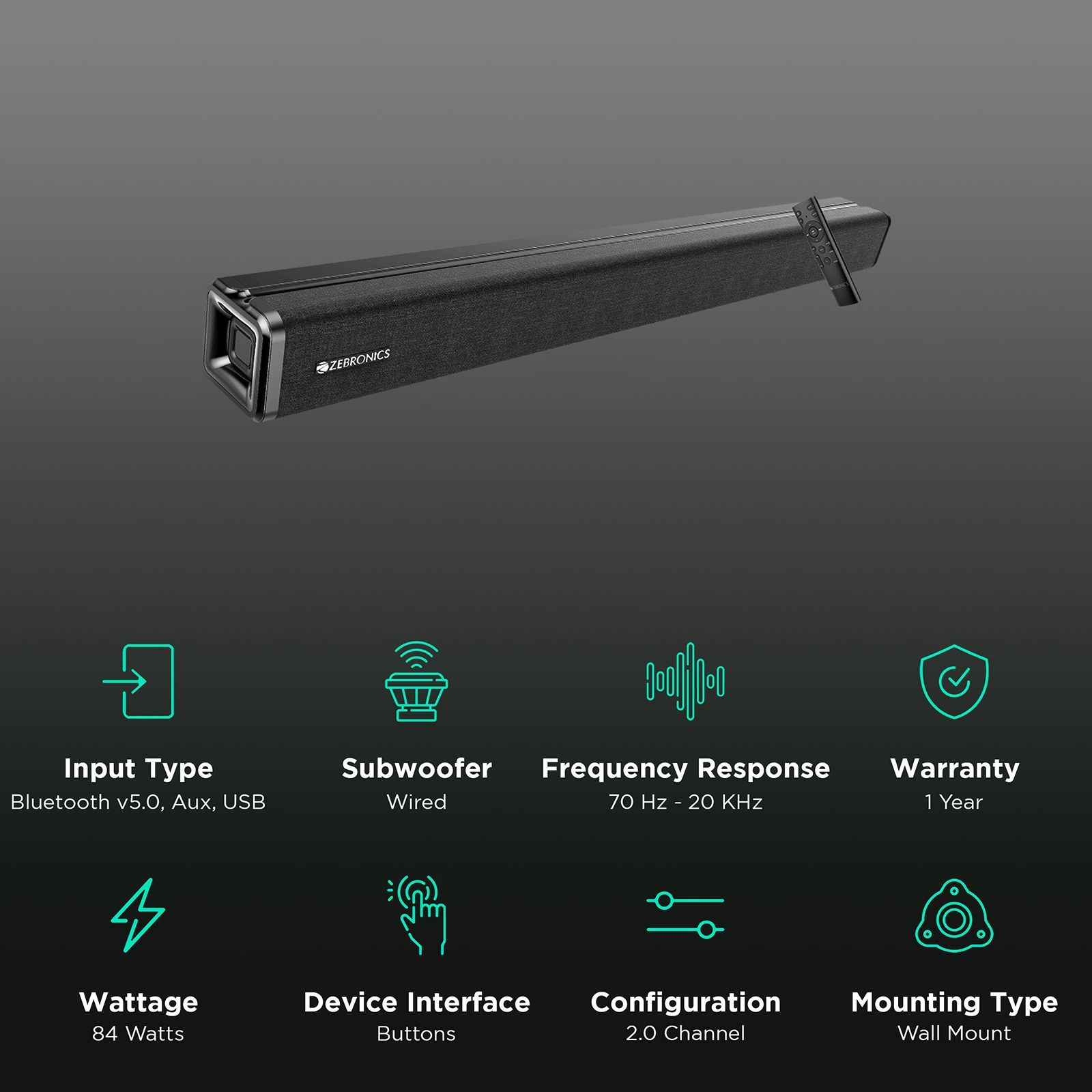 ZEBRONICS Zeb-Juke Bar 3600 Pro 84W Soundbar with Remote (hi-fidelity Audio, 2.0 Channel, Black)_2