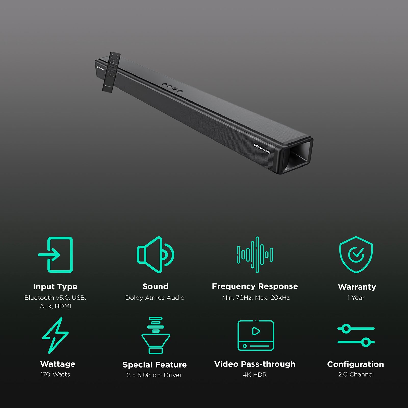 ZEBRONICS Zeb-Juke Bar 3850 170W Bluetooth Soundbar with Remote (Dolby Atmos, 2.0 Channel, Black) ZEBRONICS Zeb-Juke Bar 3850 170W Bluetooth Soundbar with Remote (Dolby Atmos, 2.0 Channel, Black)_2