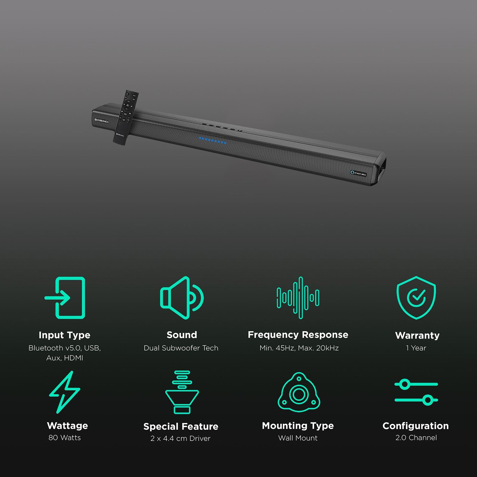 ZEBRONICS Zeb-Juke Bar 3820A Pro 80W Bluetooth Soundbar with Remote (Dual Subwoofer Technology, 2.0 Channel, Black) ZEBRONICS Zeb-Juke Bar 3820A Pro 80W Bluetooth Soundbar with Remote (Dual Subwoofer Technology, 2.0 Channel, Black)_2