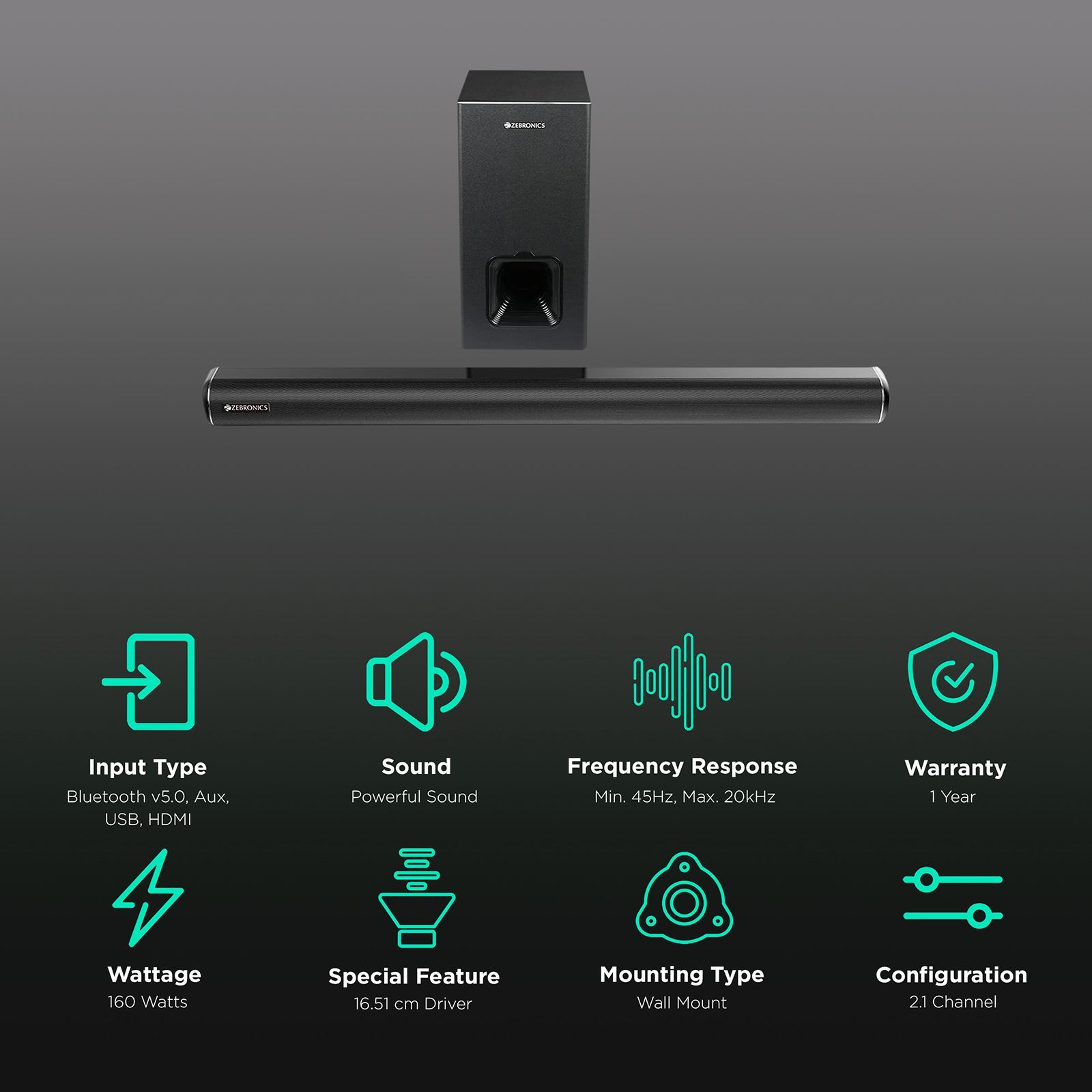 ZEBRONICS Zeb-Juke Bar 6001 DWS Pro 160W Bluetooth Soundbar with Remote (Immersive Sound, 2.1 Channel, Black) ZEBRONICS Zeb-Juke Bar 6001 DWS Pro 160W Bluetooth Soundbar with Remote (Immersive Sound, 2.1 Channel, Black)_2