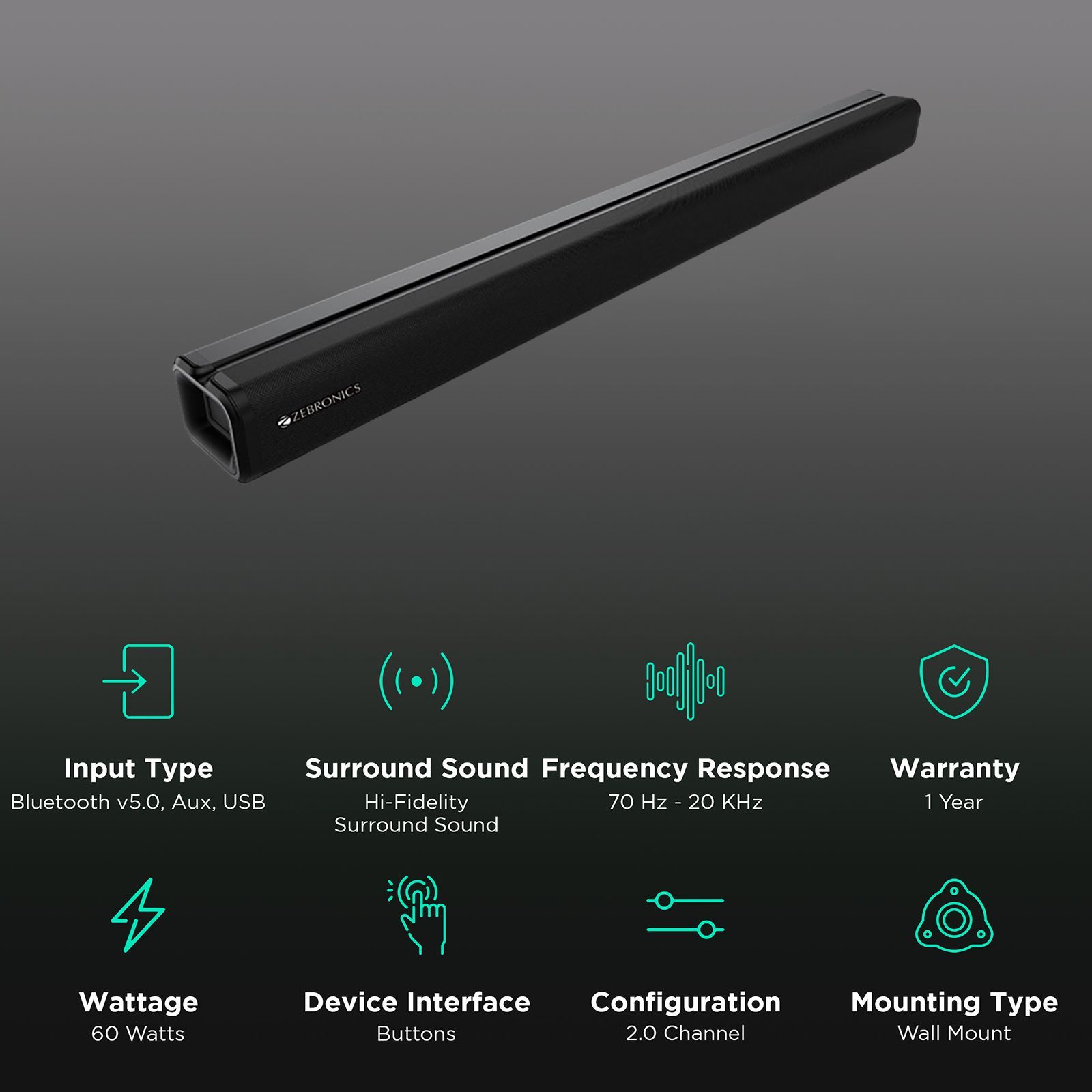 ZEBRONICS Zeb-Juke Bar 3500 60W Soundbar with Remote (Surround Sound, 2.0 Channel, Black)_2