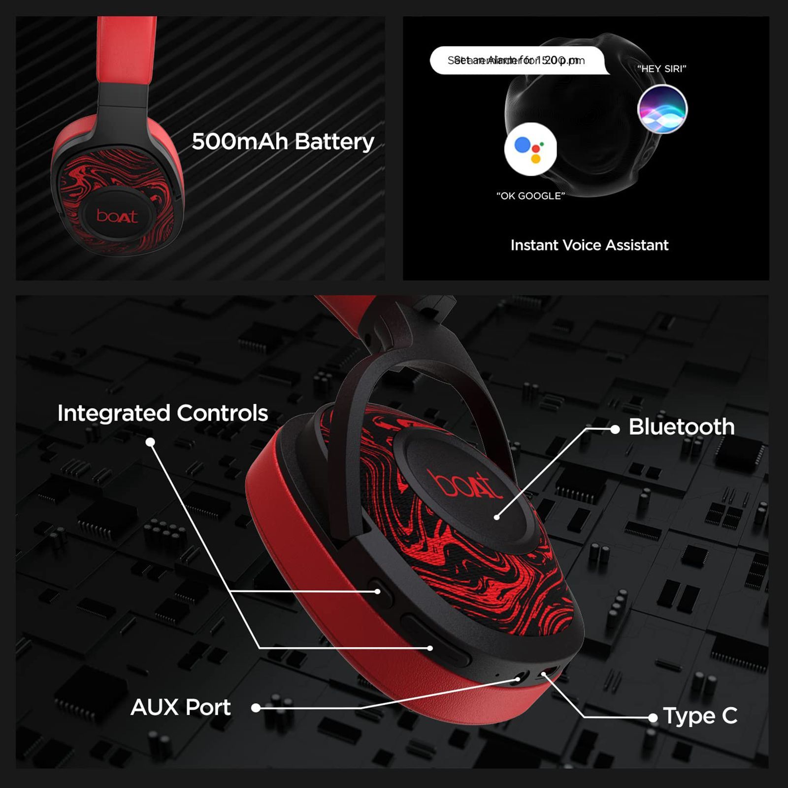 boAt Rockerz 550 Bluetooth Headset with Mic (Dual Connectivity, Over Ear, Red)_9