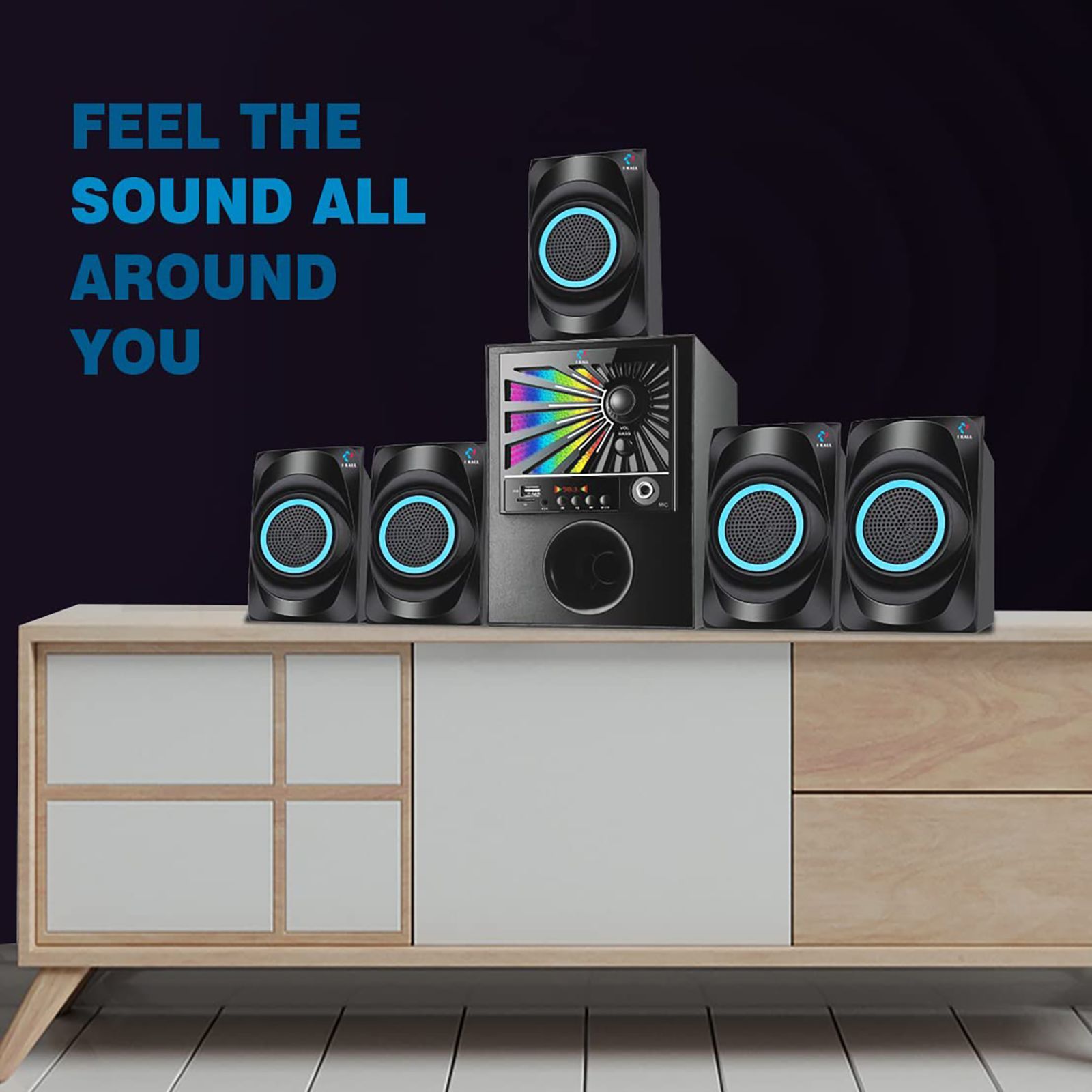 I KALL 5.1 Channel 60 Watts Standard Home Theatre System (With Karaoke Mic, IK-333, Black)_5