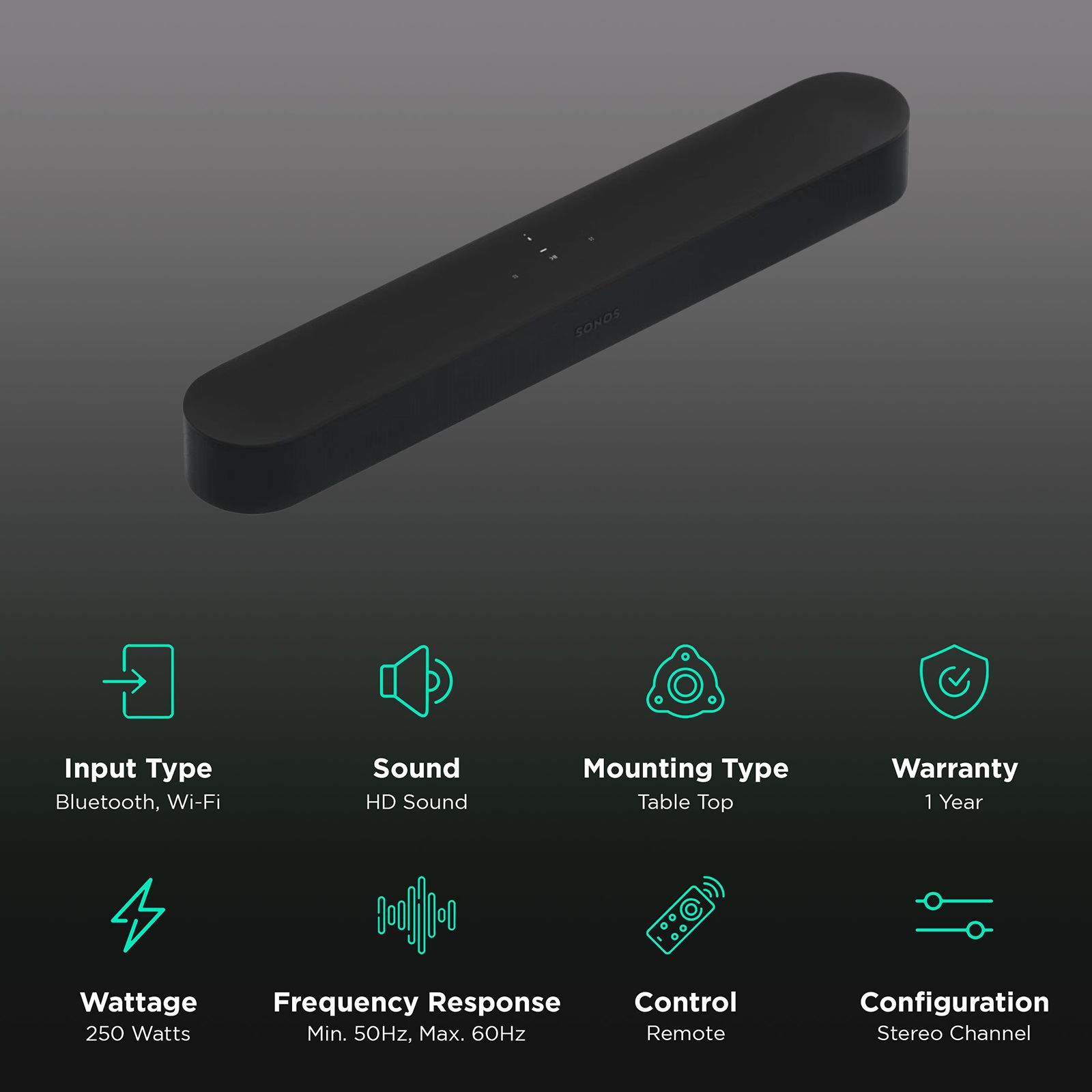 SONOS Beam S14 250W Bluetooth Soundbar with Remote (HD Sound, Stereo Channel, Black)_2