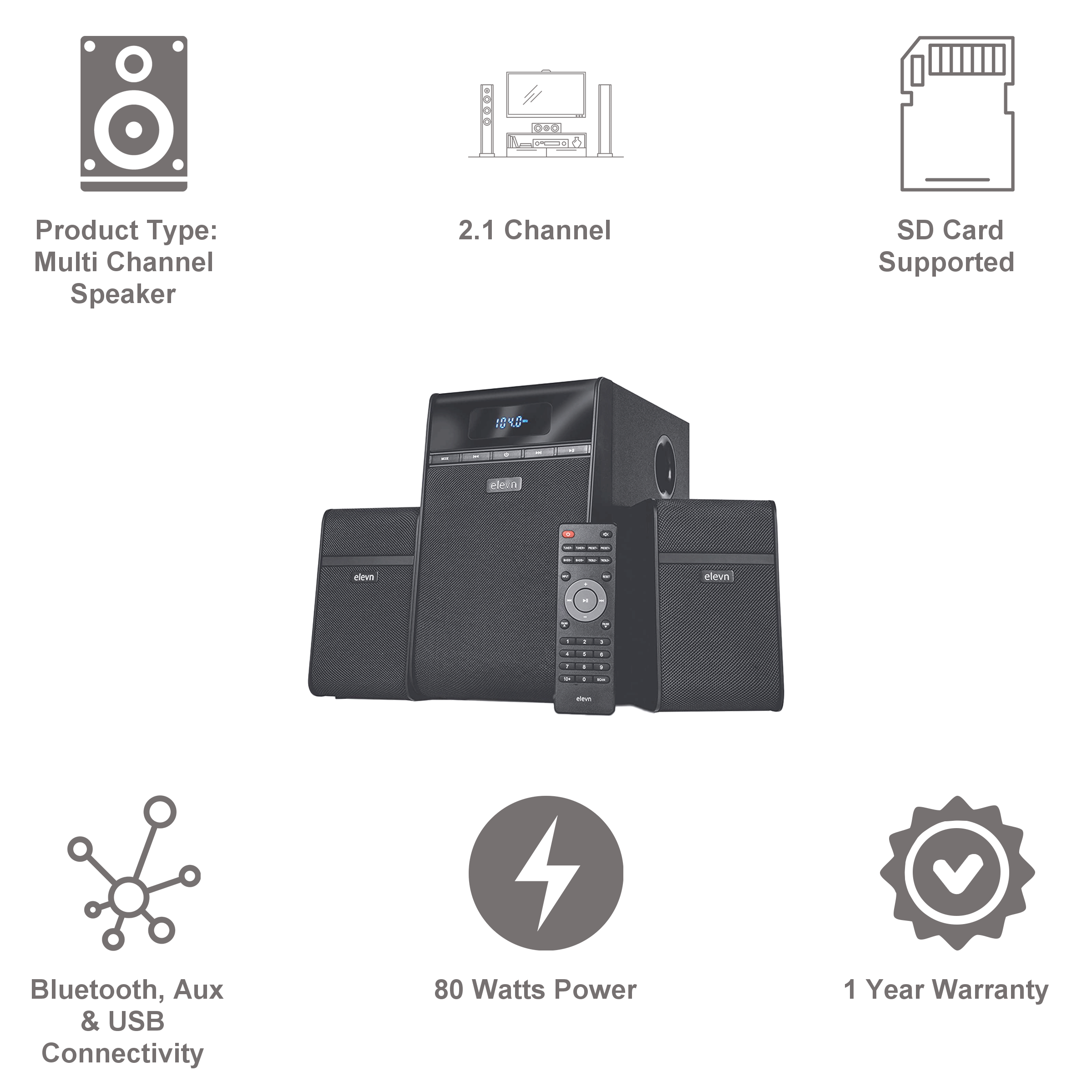 elevn Aura 80W Multimedia Speaker (Surround Sound, 2.1 Channel, Black) elevn Aura 80W Multimedia Speaker (Surround Sound, 2.1 Channel, Black)_9