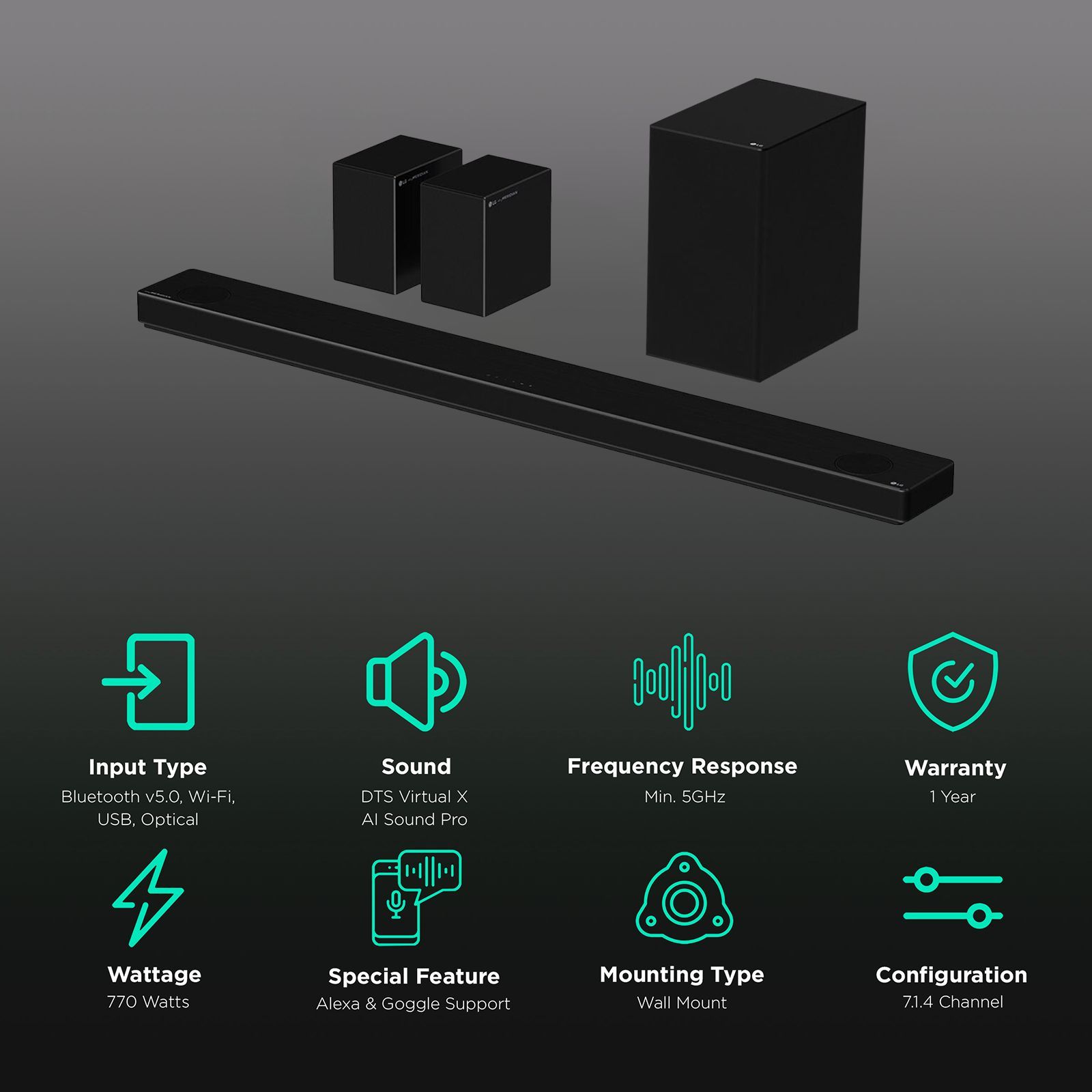 LG SP11RA.DINDLLK 770W Bluetooth Soundbar with Remote (Dolby Digital, 7.1.4 Channel, Black)_2