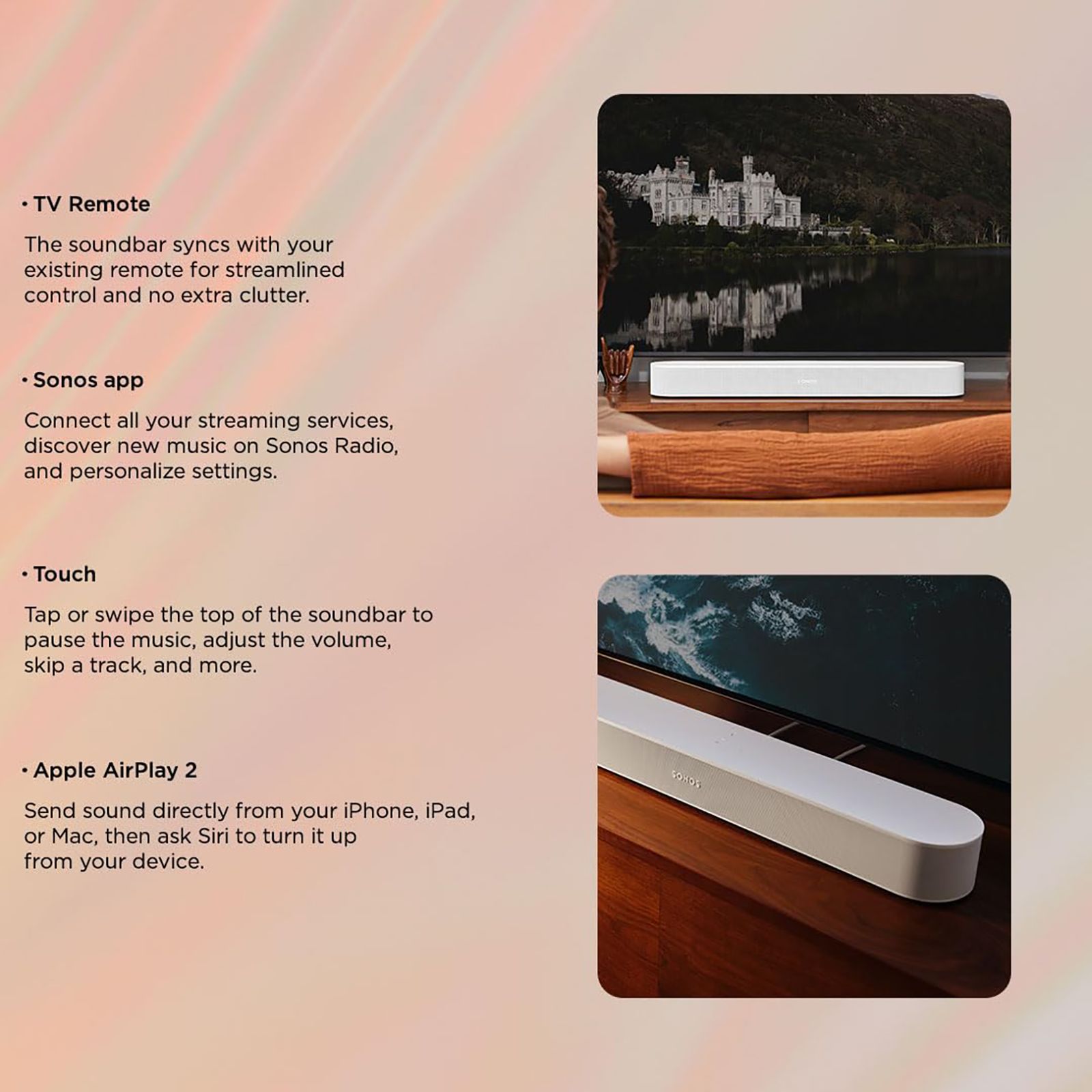 SONOS Beam Gen 2 250W Soundbar with Remote (Dolby Atmos, Stereo Channel, White)_9