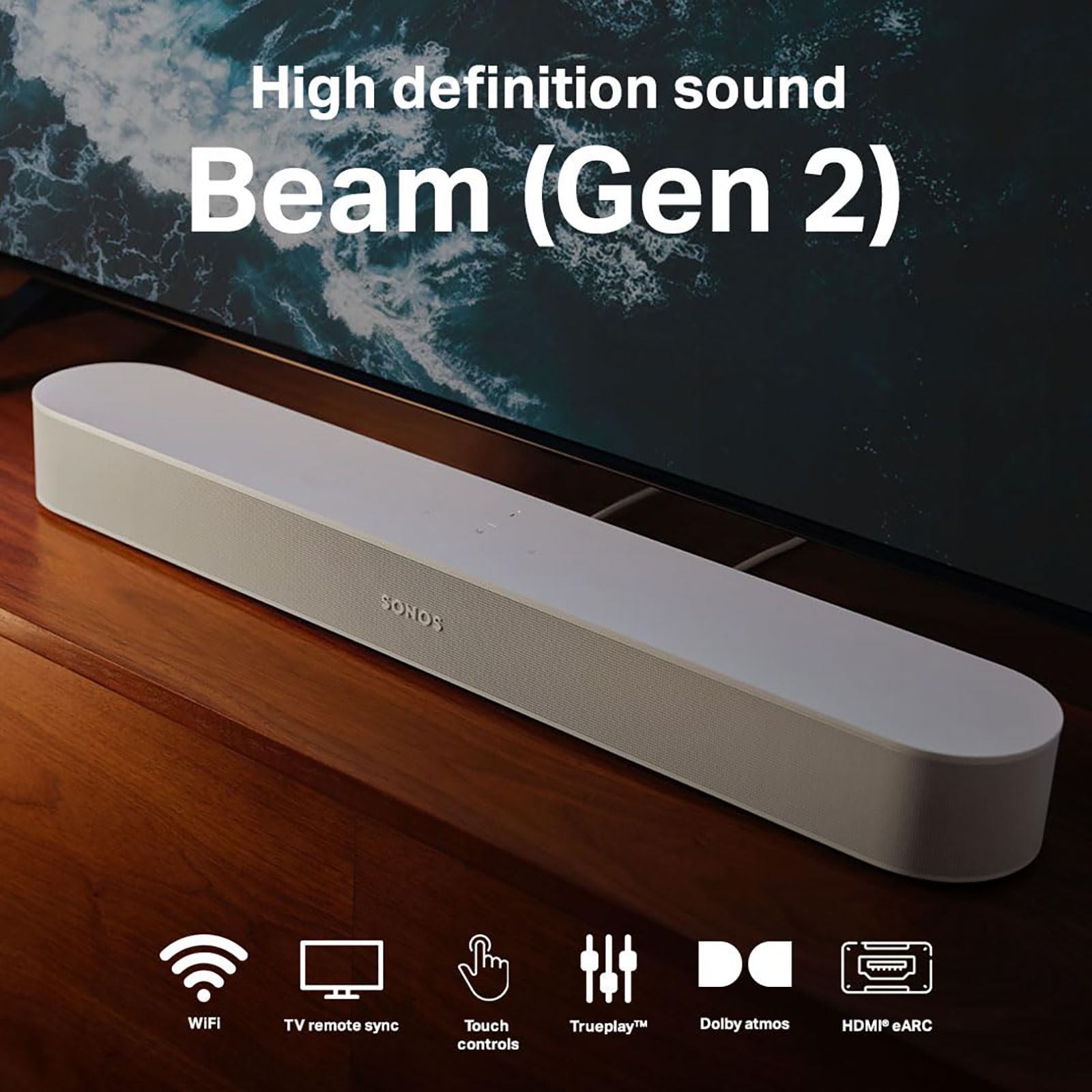 SONOS Beam Gen 2 250W Soundbar with Remote (Dolby Atmos, Stereo Channel, White)_12