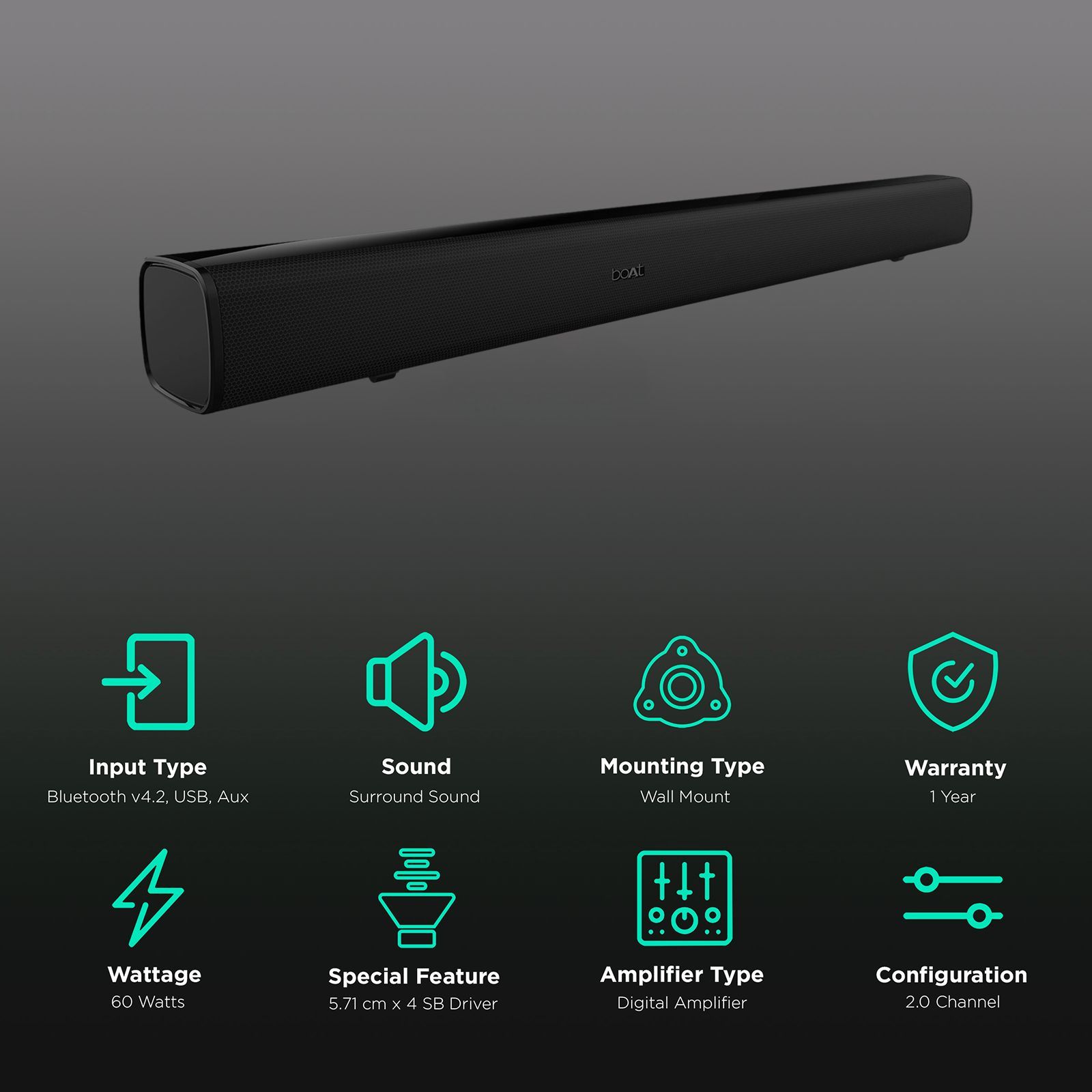 boAt Aavante Bar 1160 60W Bluetooth Soundbar with Remote (Surround Sound, 2.0 Channel, Black)_2