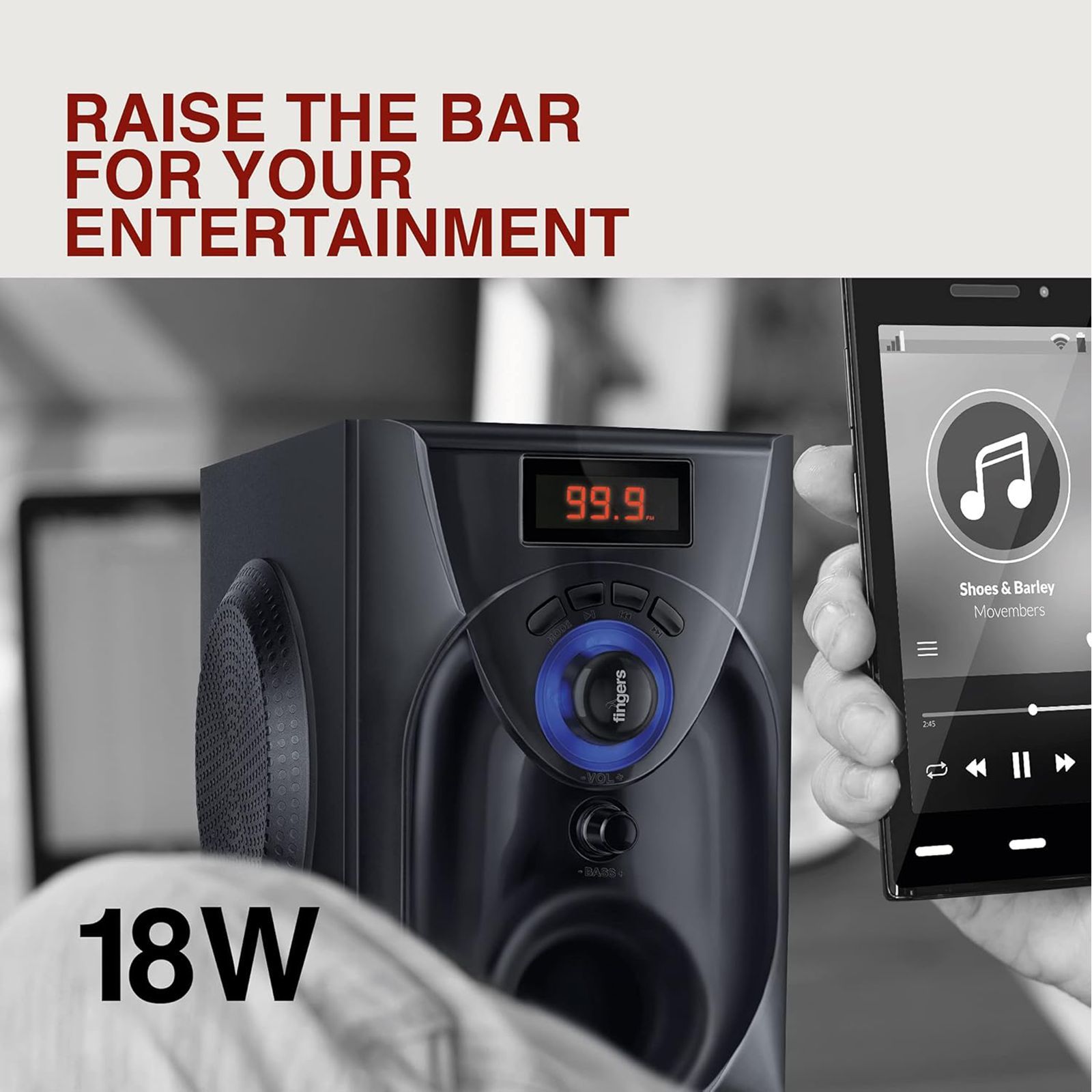 fingers Challenger 18W Multimedia Speaker (Powerful Bass, 2.1 Channel, Classic Black)_8