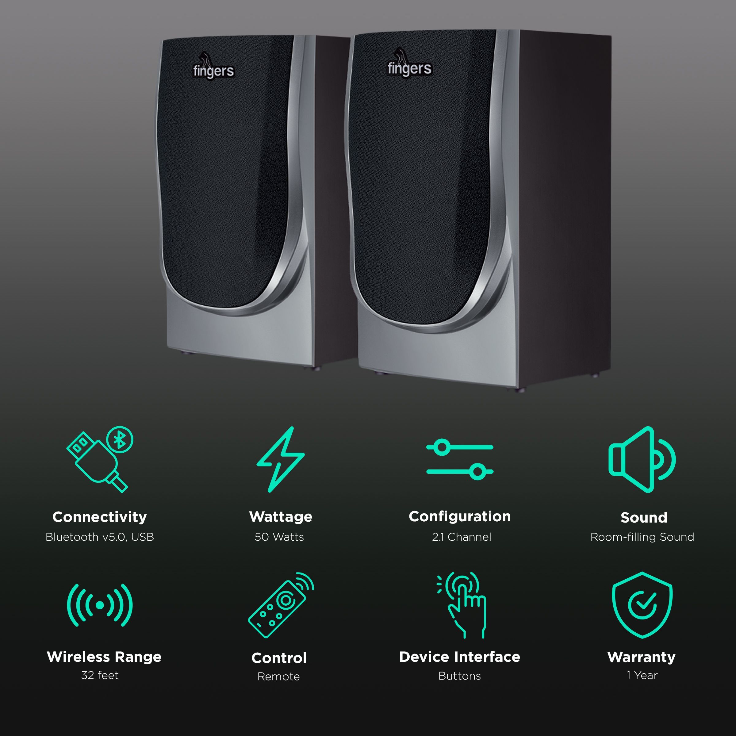 fingers Solitaire 50W Multimedia Speaker (Brilliant Bass, 2.1 Channel, Rose Wood)_2