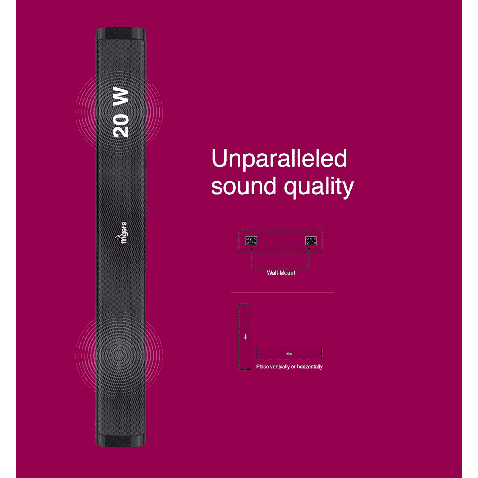 fingers Sound Guru 20W Bluetooth Soundbar with Remote (Room-Filling Sound, 2.0 Channel, Piano Black)_12