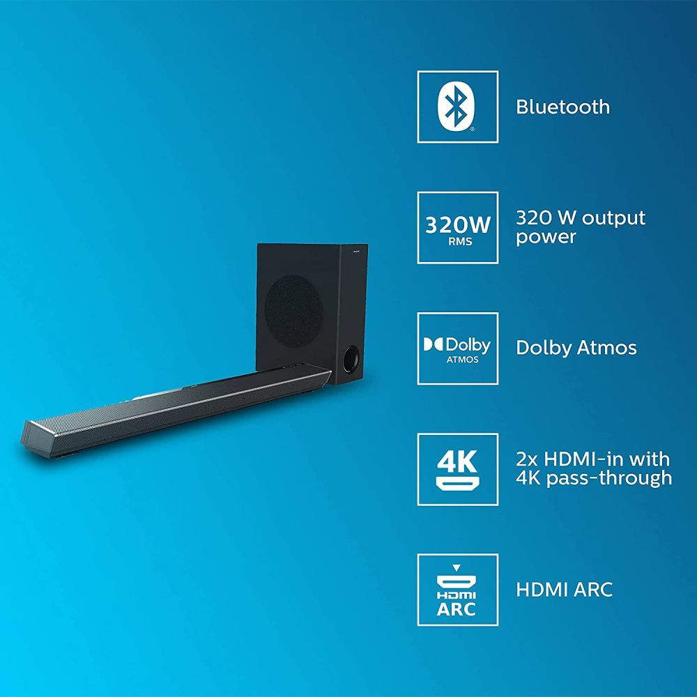 PHILIPS TAPB603/94 320W Bluetooth Soundbar with Remote (Dolby Atmos, 3.1 Channel, Black)_10