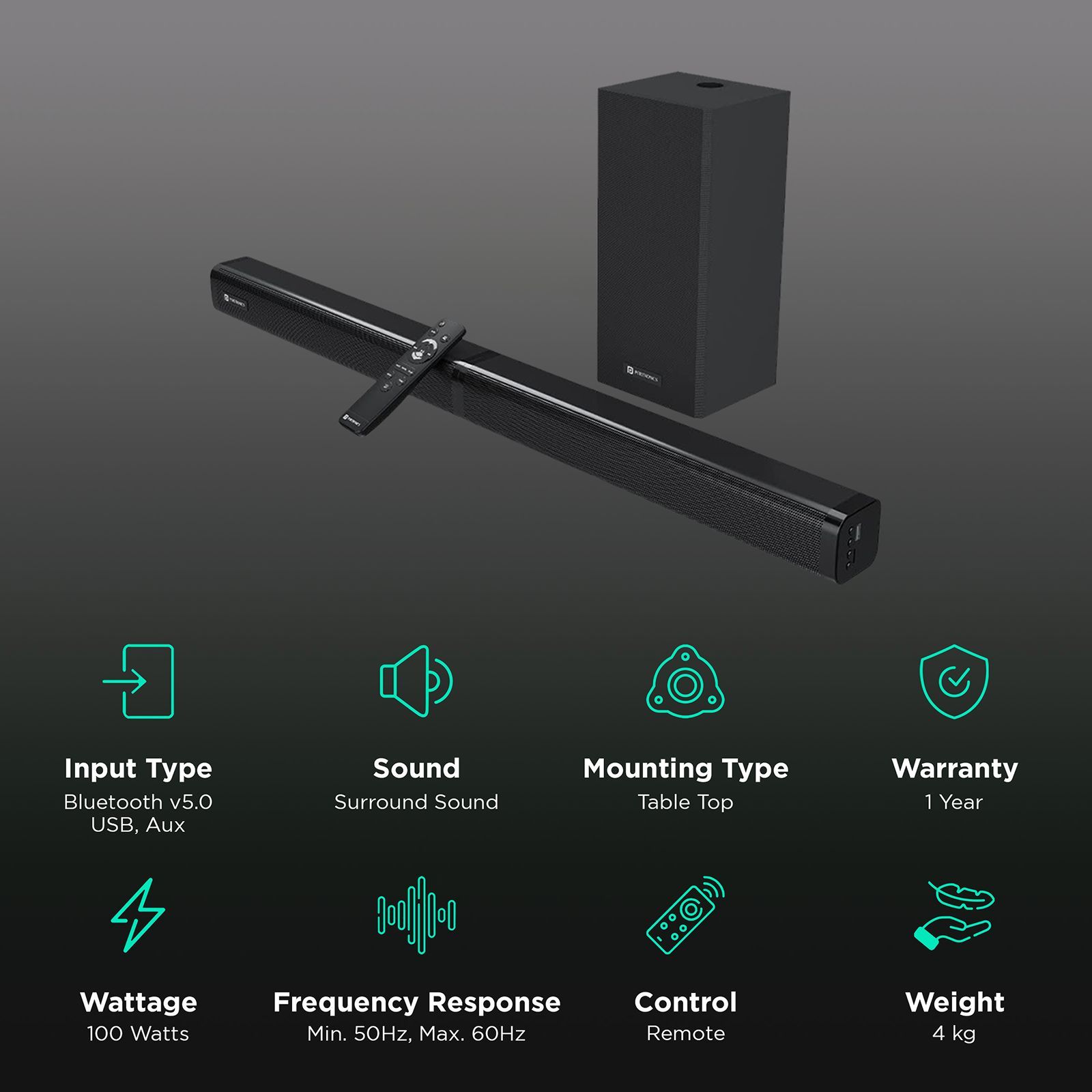 PORTRONICS Pure Sound 103 100W Bluetooth Soundbar with Remote (Lucid Quality of Bass, Black) PORTRONICS Pure Sound 103 100W Bluetooth Soundbar with Remote (Lucid Quality of Bass, Black)_2