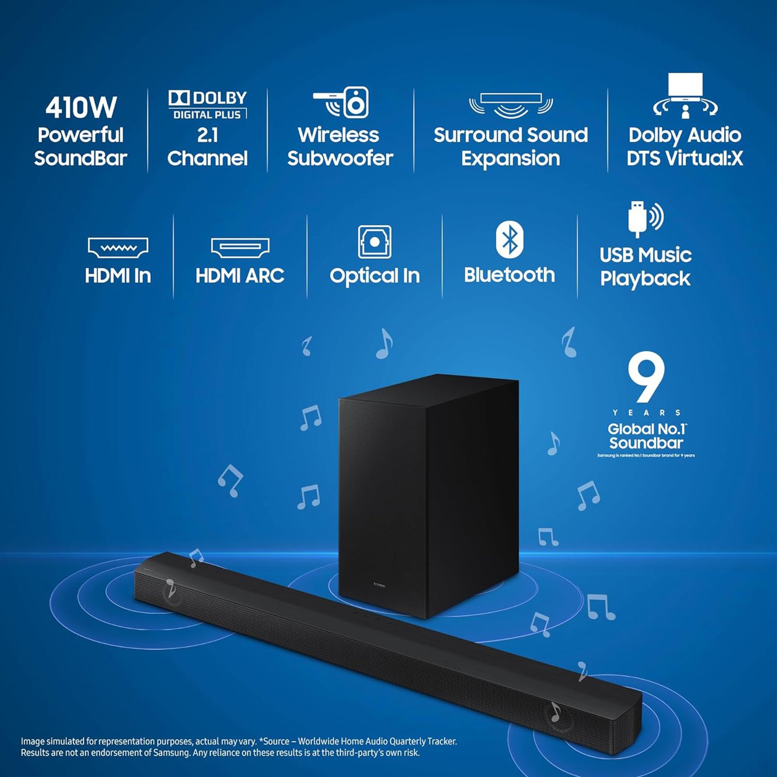 SAMSUNG HW-B550/XL 410W Bluetooth Soundbar with Remote (Dolby Audio, 2.1 Channel, Black)_14