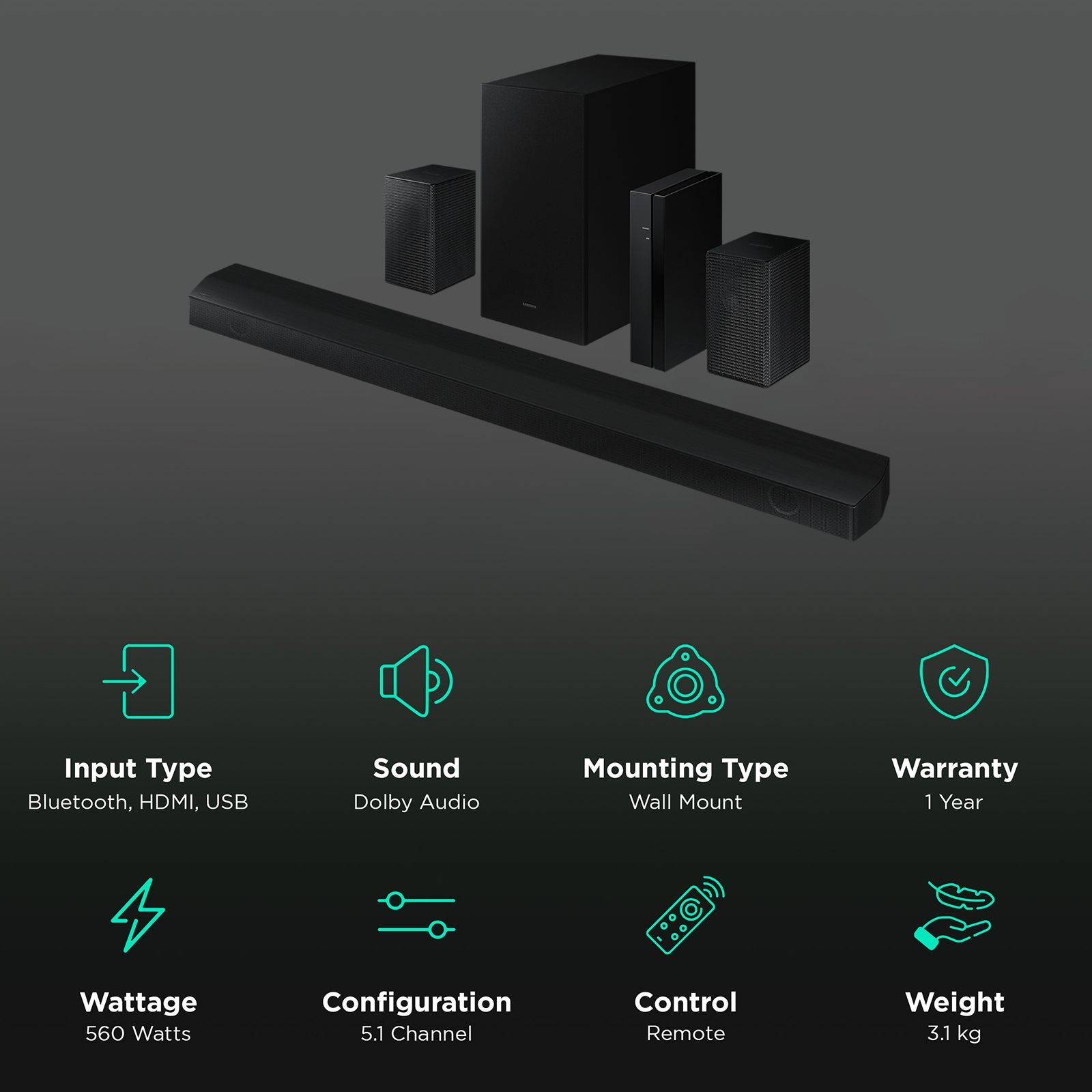 SAMSUNG HW-B670/XL 520W Bluetooth Soundbar with Remote (Dolby Audio, 5.1 Channel, Black)_2