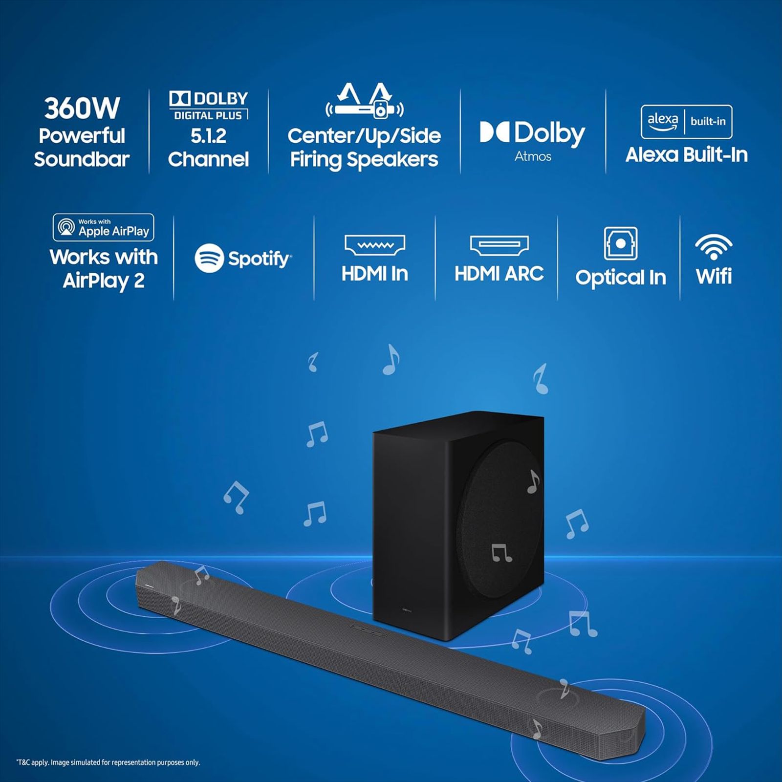 SAMSUNG HW-Q800B/XL 360W Bluetooth Soundbar with Remote (Dolby Atmos Audio, 5.1.2 Channel, Black)_13