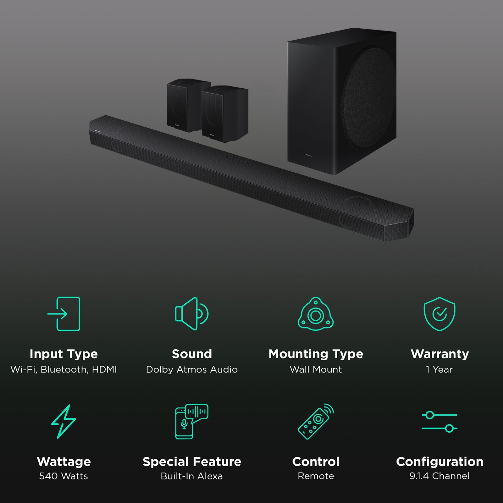 SAMSUNG HW-Q930B/XL 540W Bluetooth Soundbar with Remote (Dolby Atmos Audio, 9.1.4 Channel, Black)_2