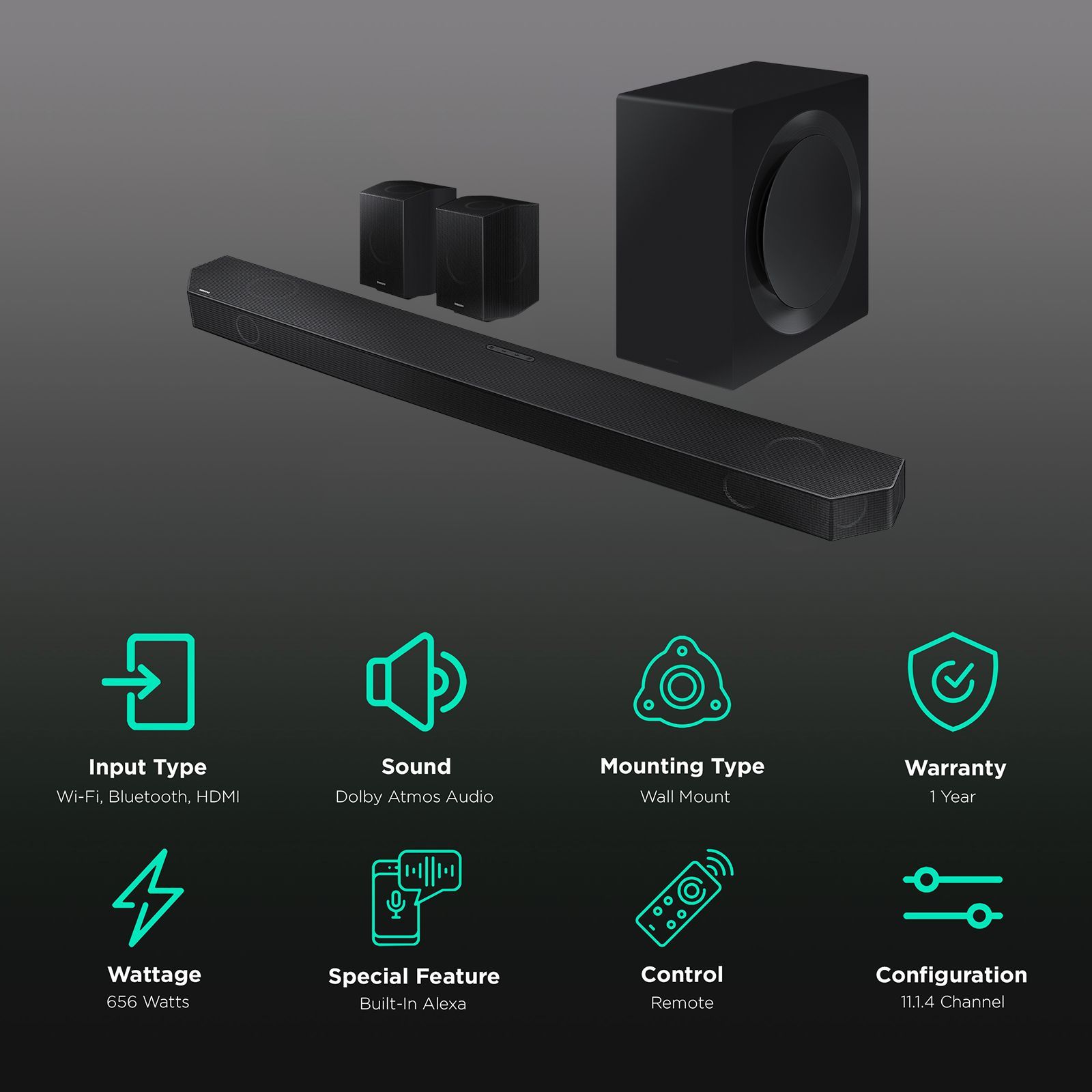 SAMSUNG HW-Q990B/XL 656W Bluetooth Soundbar with Remote (Dolby Atmos Audio, 11.1.4 Channel, Black)_2