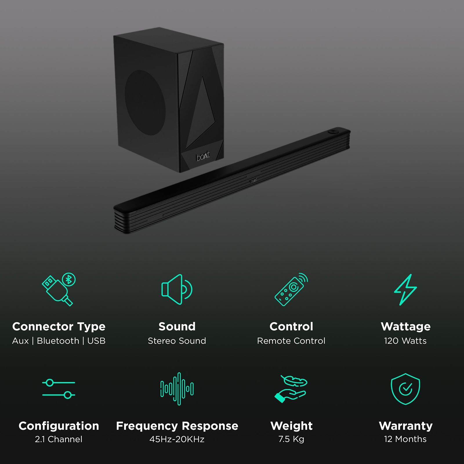 boAt Aavante Bar 1800 v2 120 Watts Bluetooth Sound Bar with Remote (2.1 Channel, Black)_2