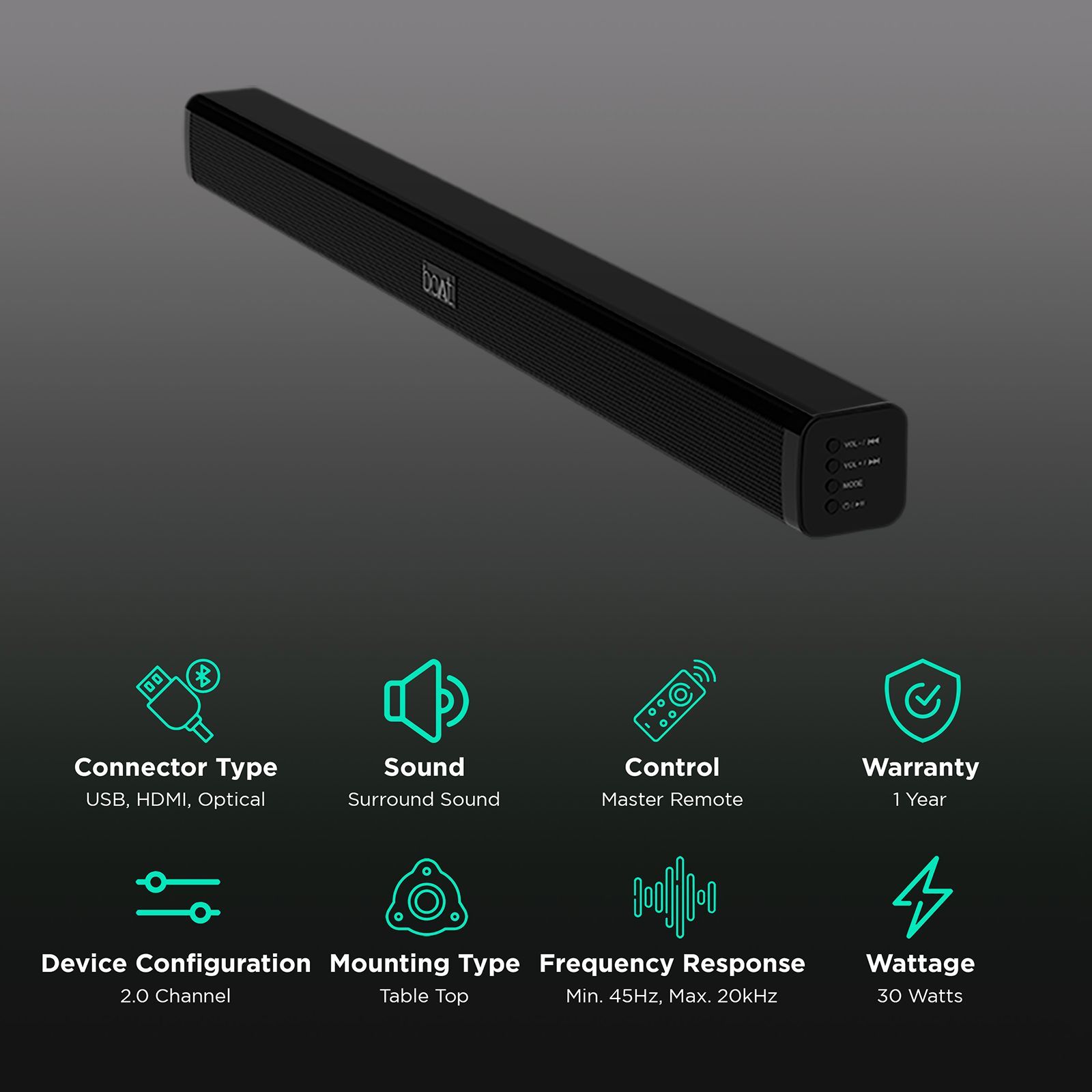 boAt Aavante Bar 900 2.2 Channel 30 Watts Surround Sound Bar (Multiple Connectivity Modes, Black)_2