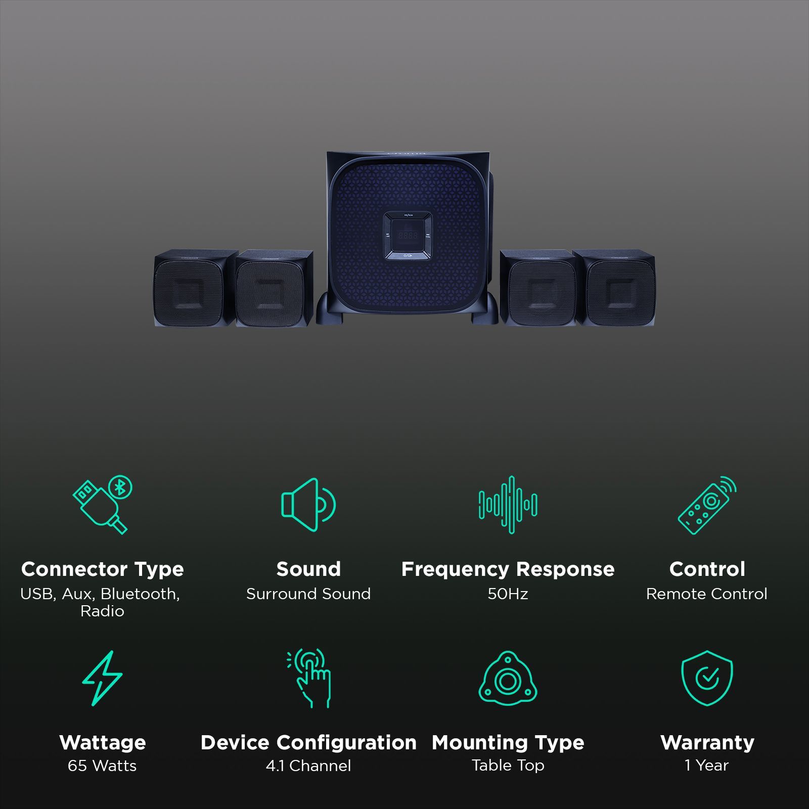 Croma 65W Bluetooth Home Theatre with Remote (Surround Sound, 4.1 Channel, Black)_2