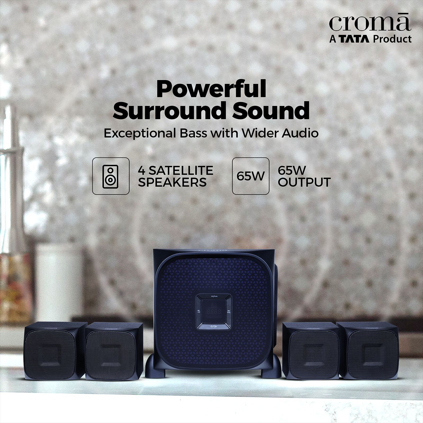 Croma 65W Bluetooth Home Theatre with Remote (Surround Sound, 4.1 Channel, Black)_7