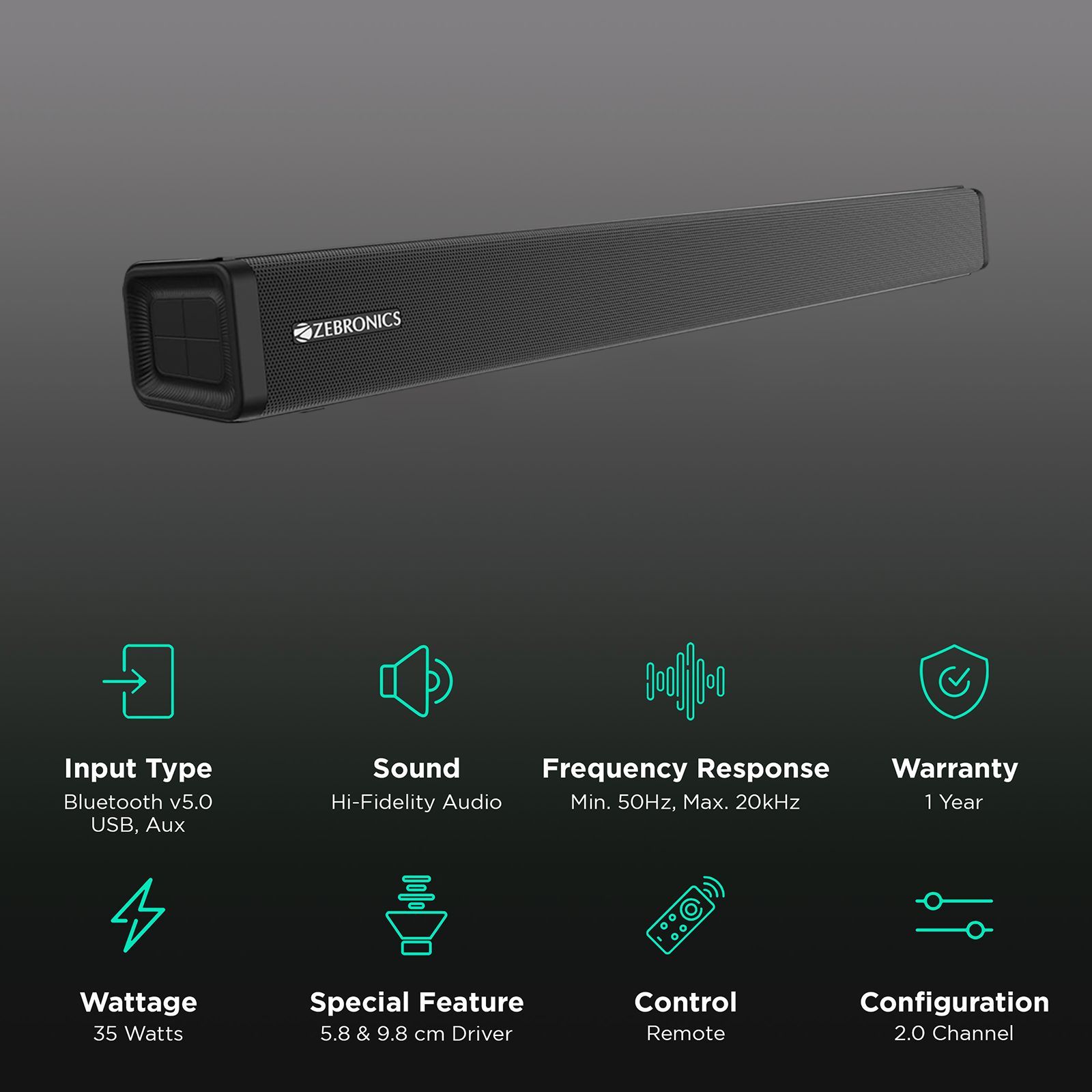 ZEBRONICS Zeb-Juke Bar 2500 35W Bluetooth Soundbar with Remote (Hi-Fidelity Audio, 2.0 Channel, Black) ZEBRONICS Zeb-Juke Bar 2500 35W Bluetooth Soundbar with Remote (Hi-Fidelity Audio, 2.0 Channel, Black)_2