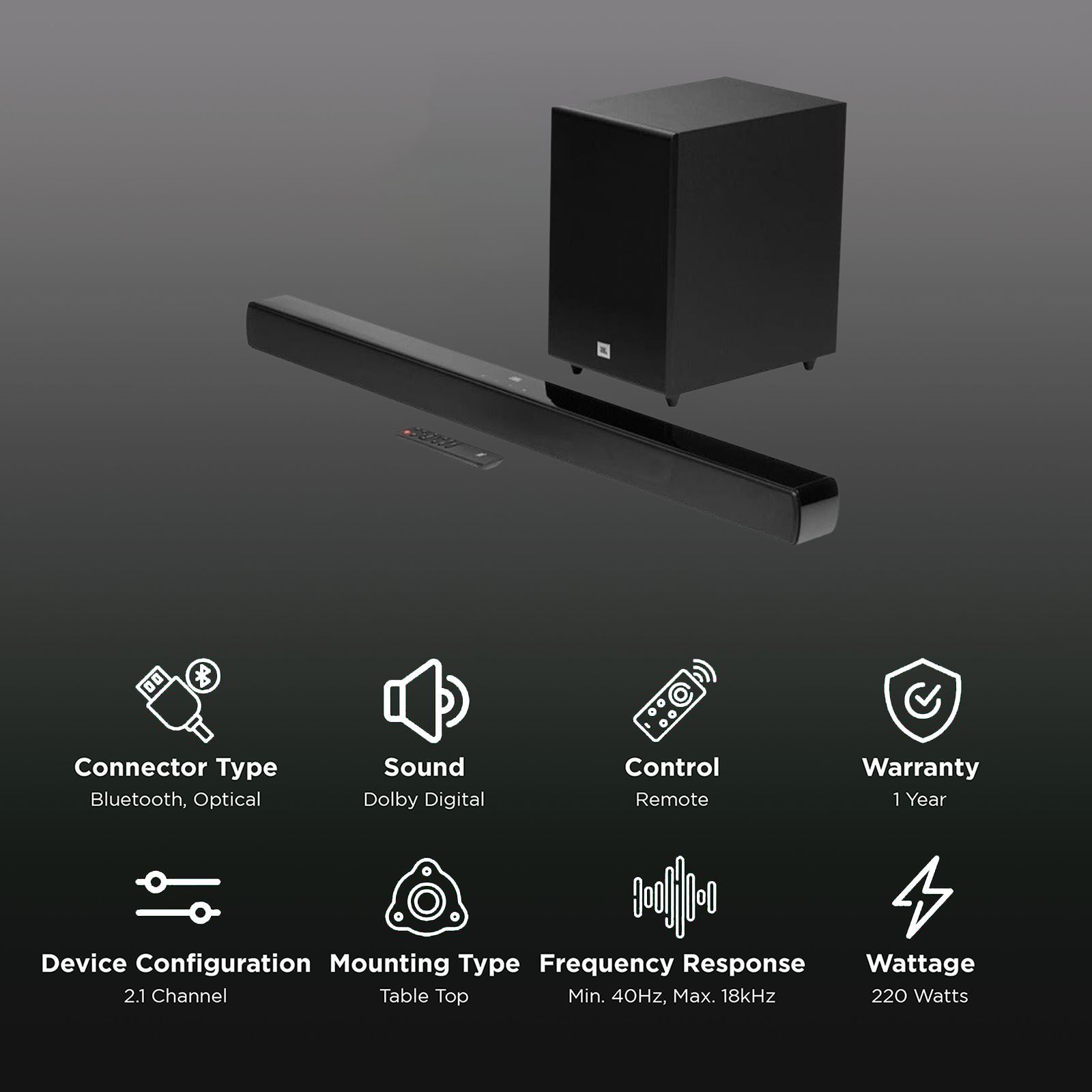 JBL Cinema SB170 220W Bluetooth Soundbar with Remote (Dolby Digital, 2.1 Channel, Black)_2