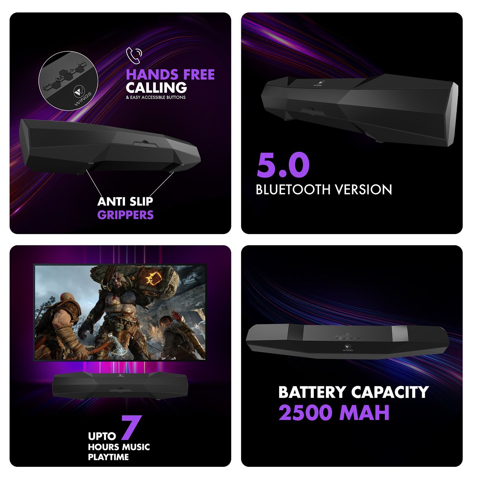 WINGS Center Stage 100 16W Bluetooth Soundbar (Stereo Sound, 2.0 Channel, Black)_11