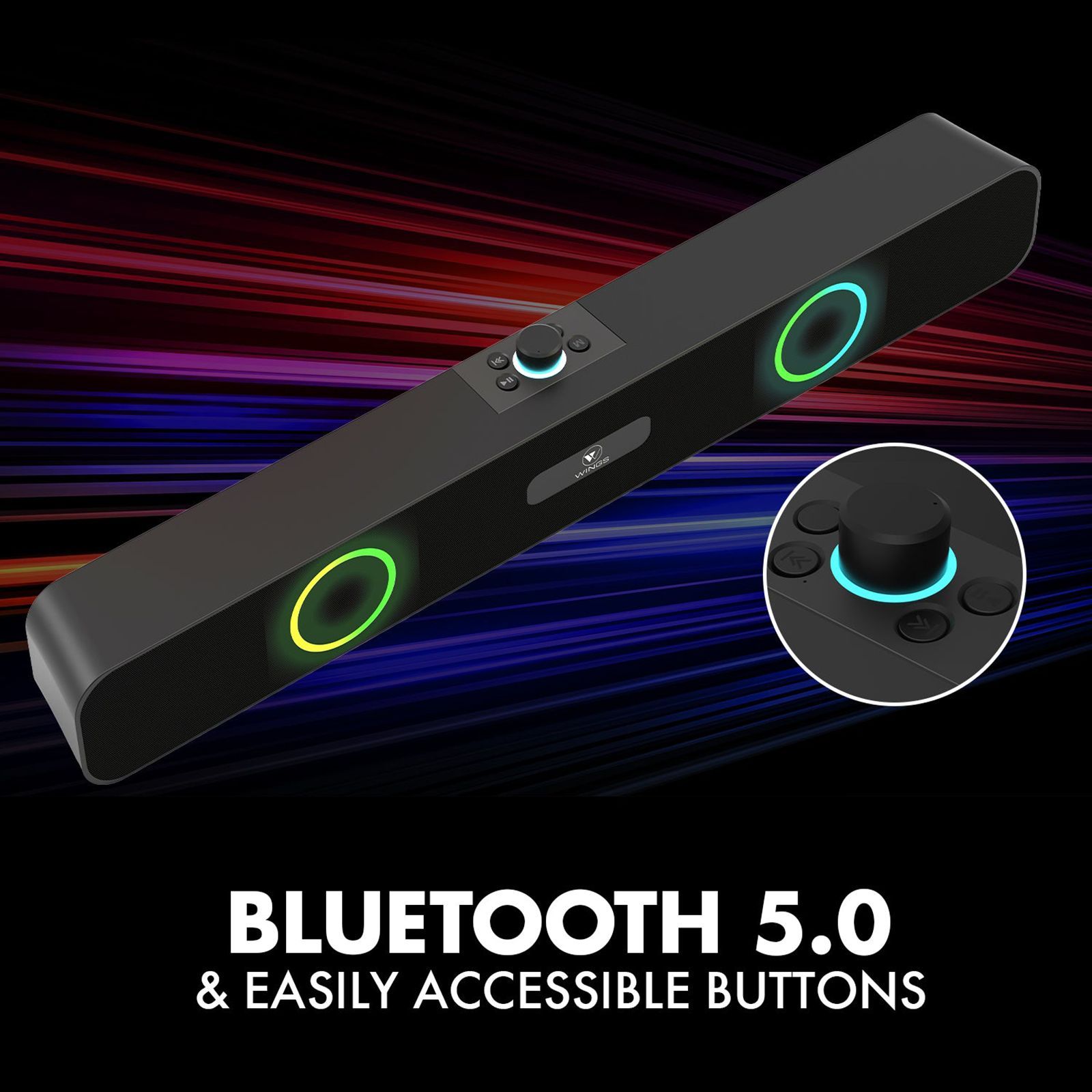 WINGS Center Stage 120 16W Bluetooth Soundbar (Surround Sound, 2.0 Channel, Black)_8