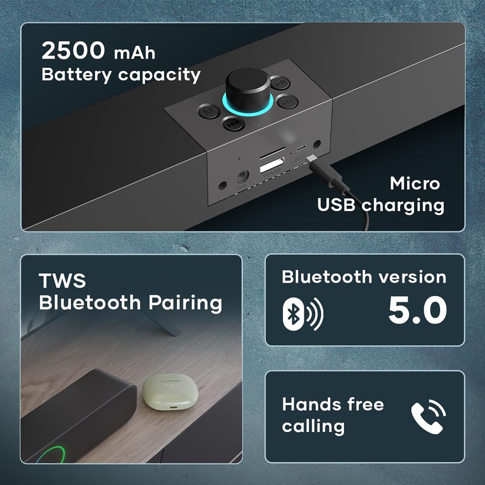 WINGS Center Stage 120 16W Bluetooth Soundbar (Surround Sound, 2.0 Channel, Black)_5