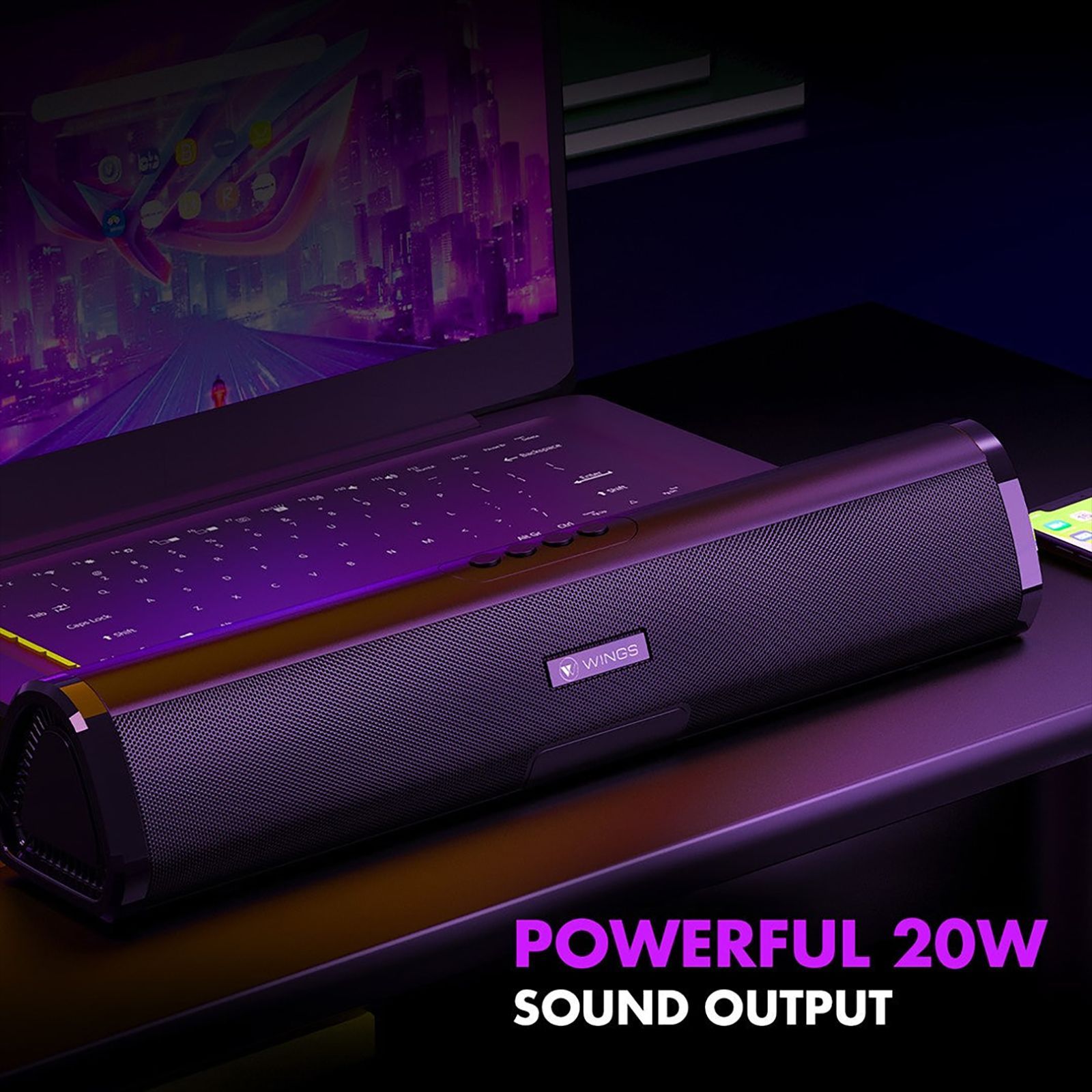 WINGS Center Stage 210 20W Bluetooth Soundbar (Deep Bass, 2.0 Channel, Black) WINGS Center Stage 210 20W Bluetooth Soundbar (Deep Bass, 2.0 Channel, Black)_15