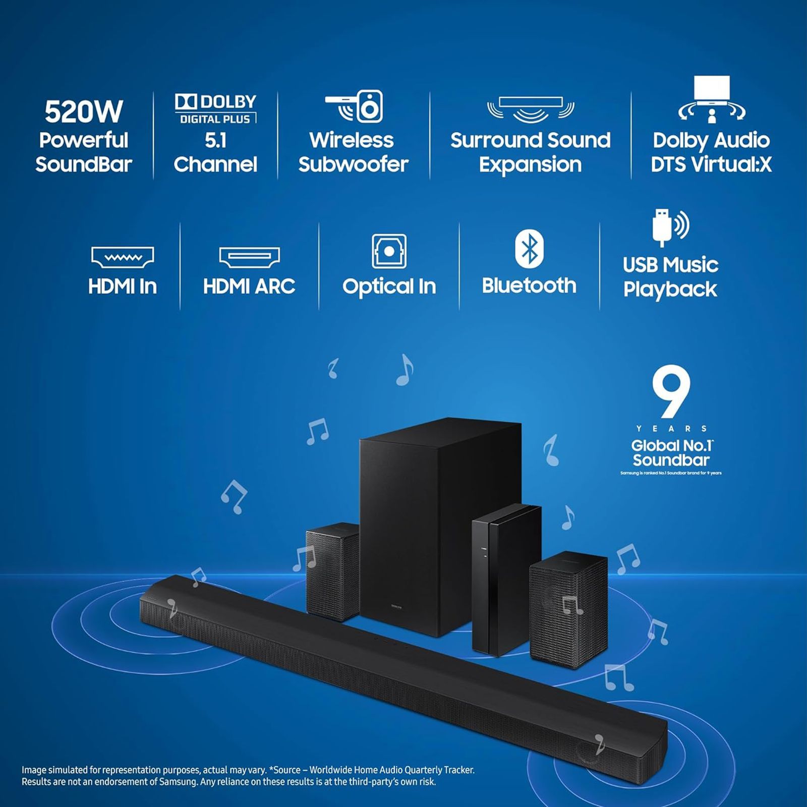 Samsung HW-B67E/XL 520 Watts Bluetooth Soundbar with Remote (3D Surround Sound, 5.1 Channel, Black)_13
