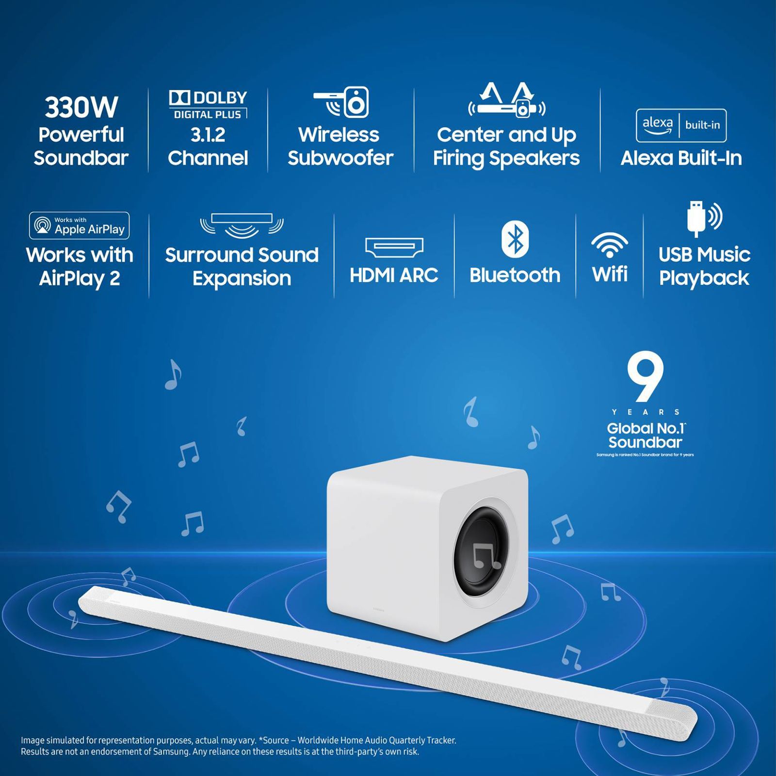 Samsung HW-S801B/XL 330 Watts Bluetooth Soundbar with Remote (Dolby Atmos Technology, 3.1.2 Channel, White)_18