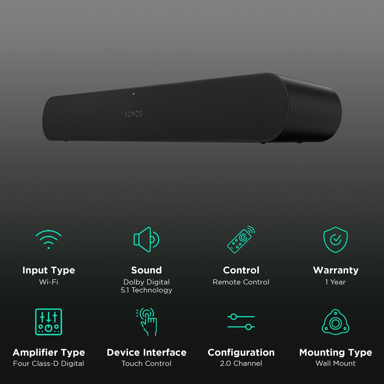 SONOS RAY WiFi Soundbar (Dolby Digital 5.1 Technology, 2.0 Channel, Black)_2