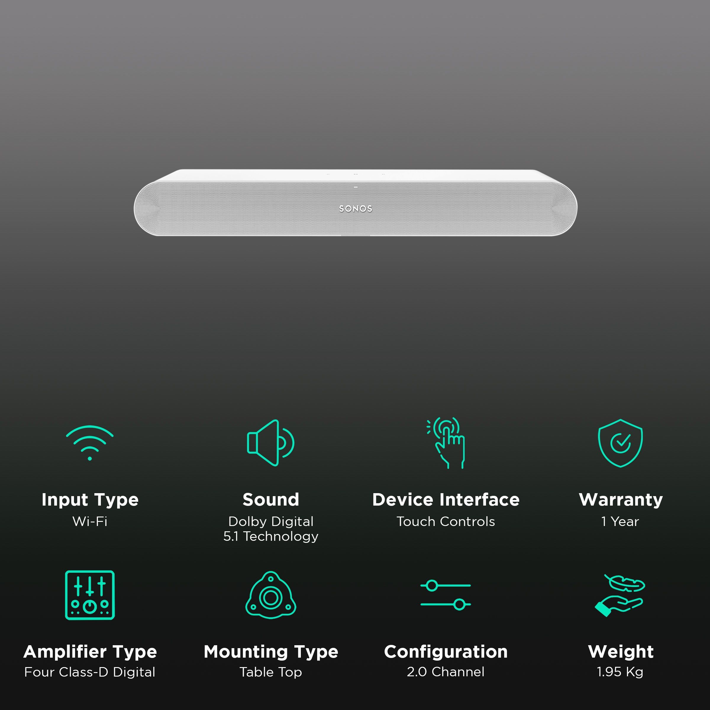 SONOS Ray WiFi Soundbar (Dolby Digital 5.1 Technology, 2.0 Channel, White)_2