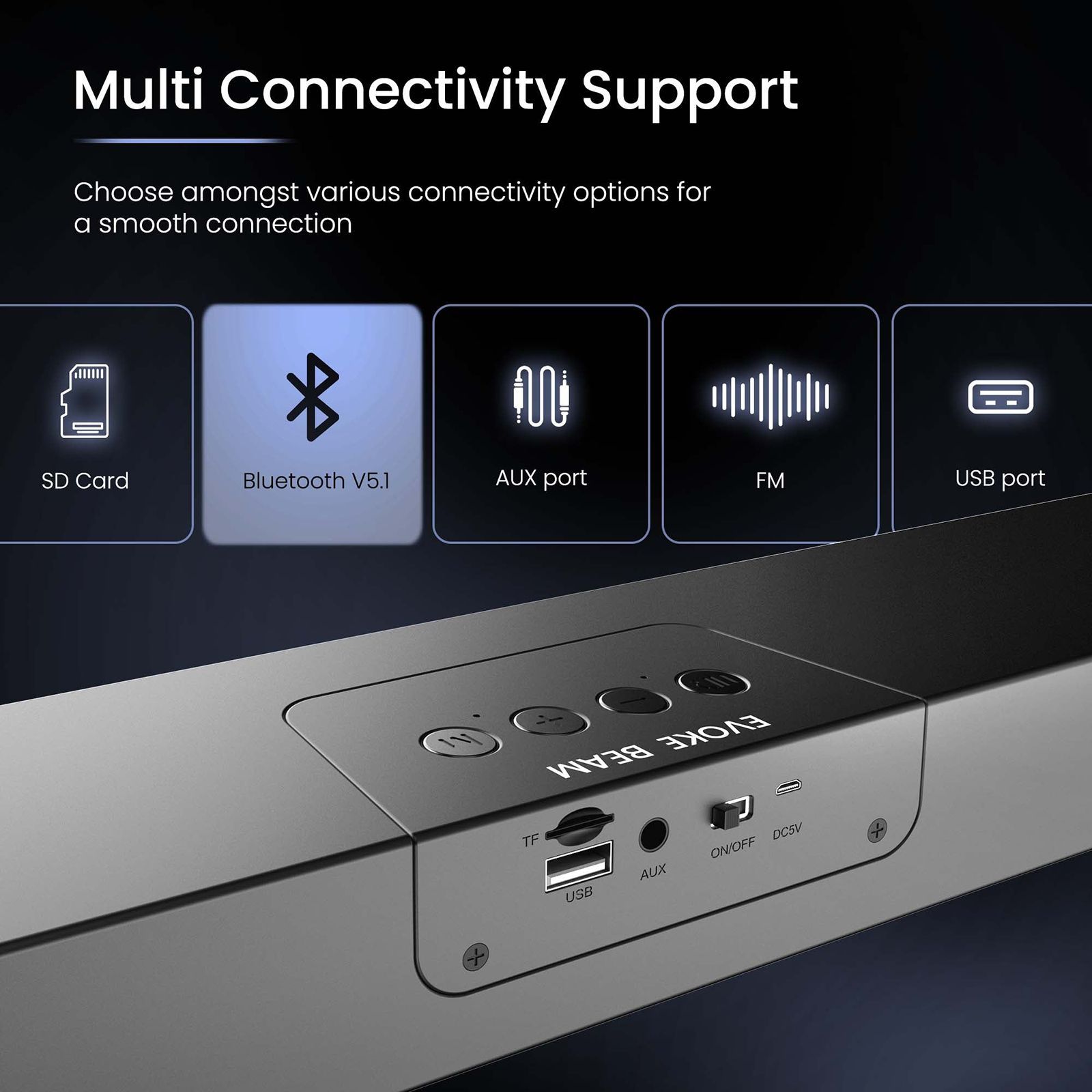 ambrane Evoke Beam 10W Bluetooth Soundbar (Stereo Sound, 2.0 Channel, Black)_8