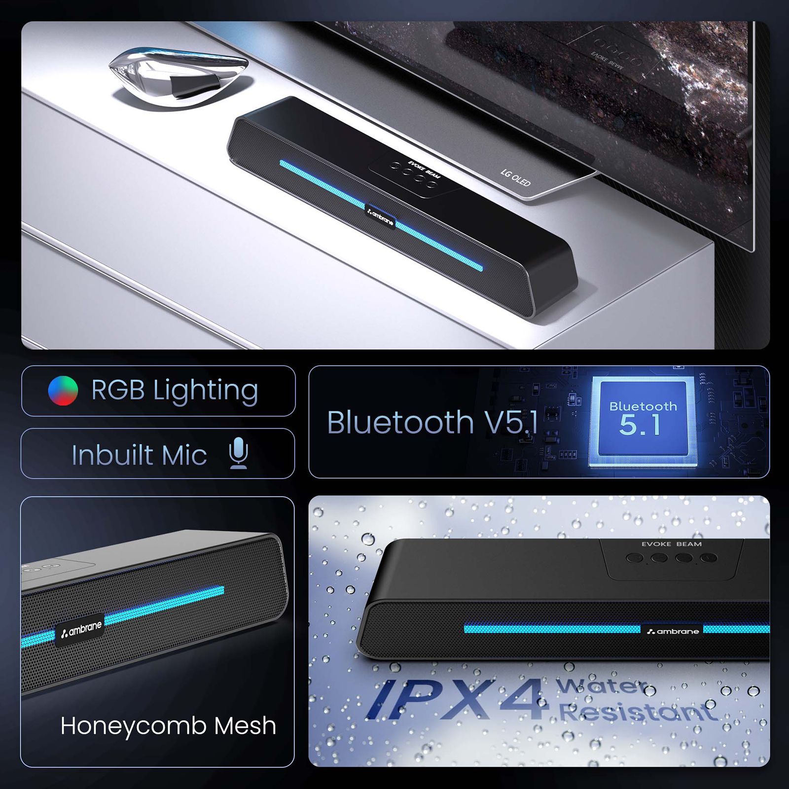 ambrane Evoke Beam 10W Bluetooth Soundbar (Stereo Sound, 2.0 Channel, Black)_9