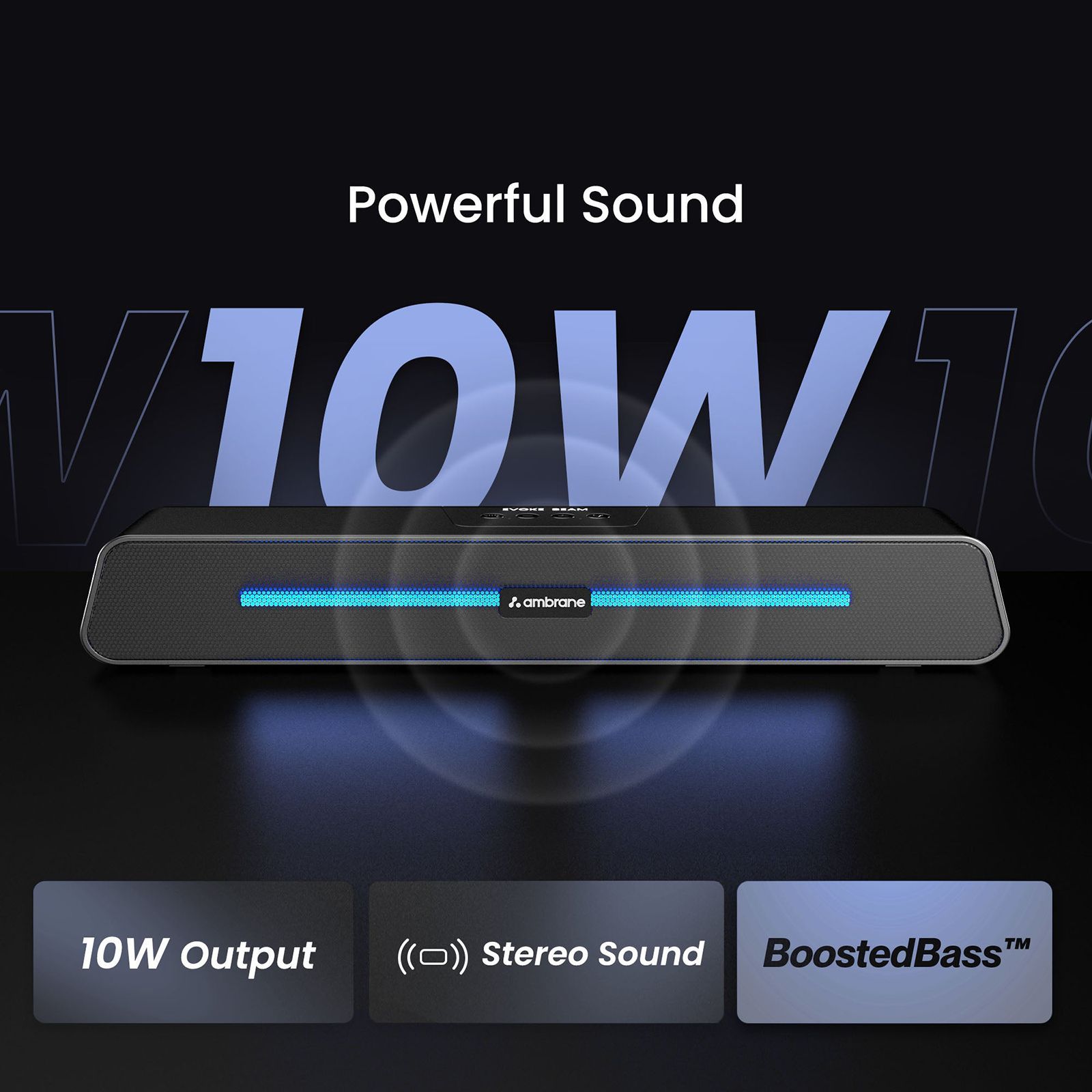 ambrane Evoke Beam 10W Bluetooth Soundbar (Stereo Sound, 2.0 Channel, Black)_6