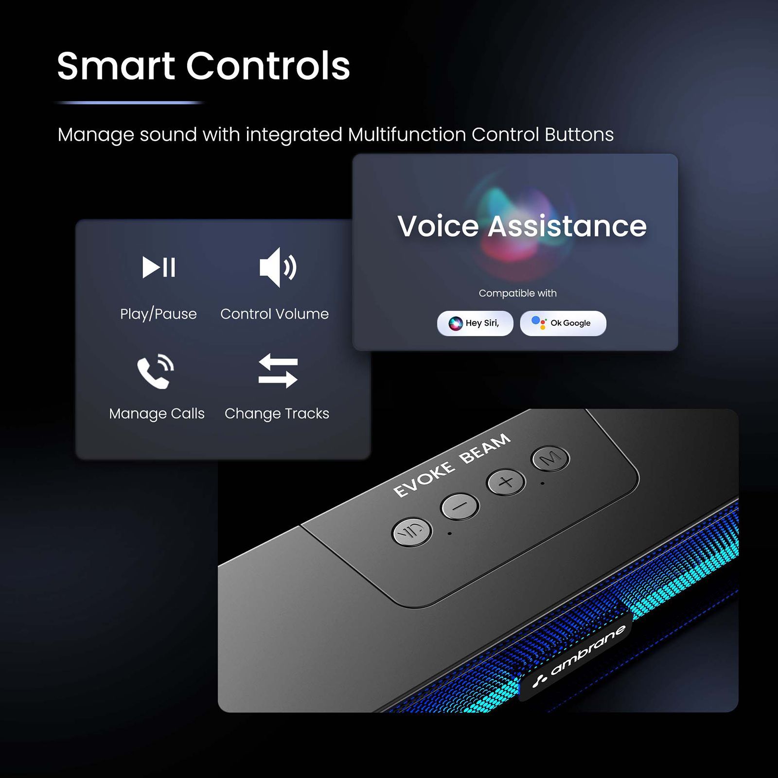 ambrane Evoke Beam 10W Bluetooth Soundbar (Stereo Sound, 2.0 Channel, Black)_7