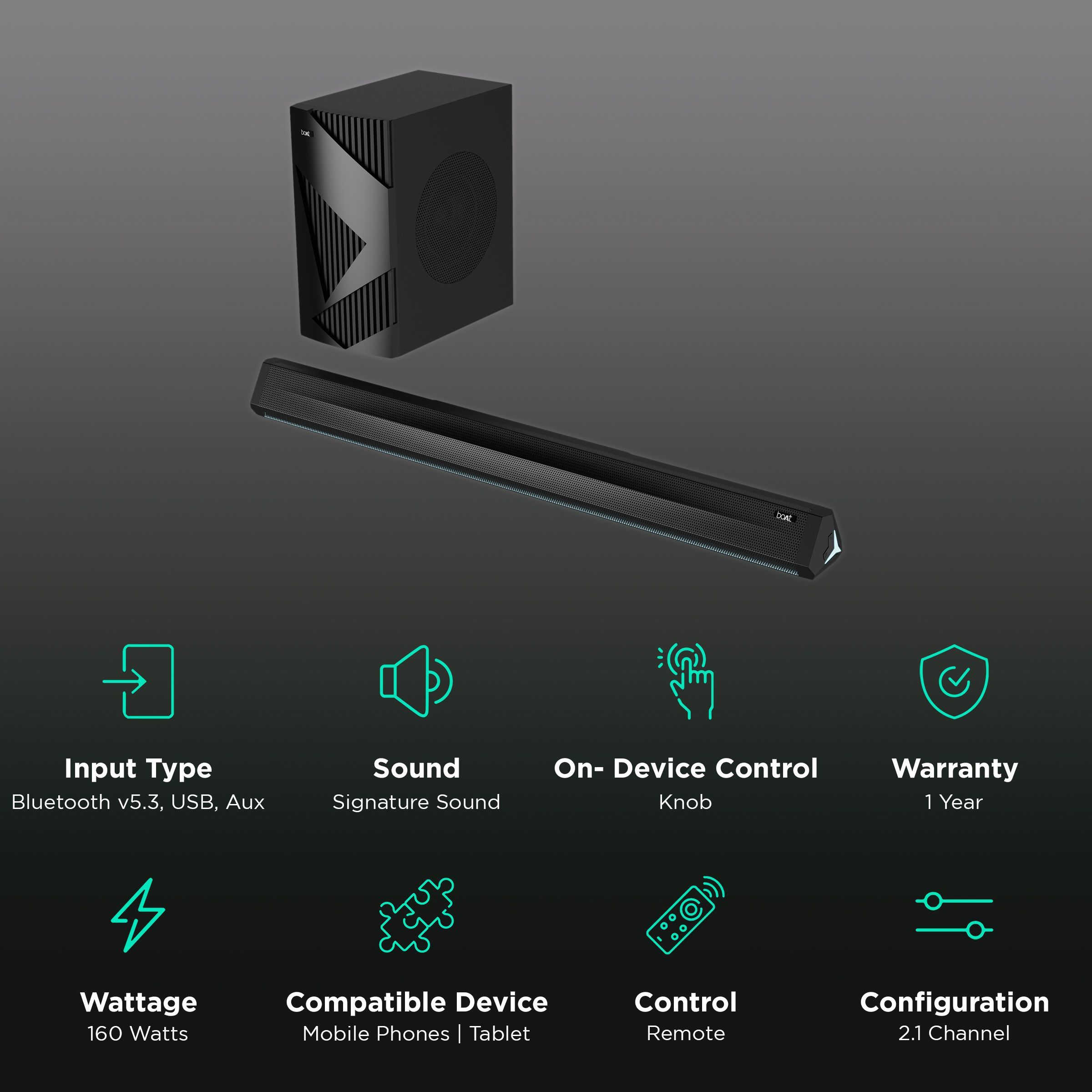 boAt Avante Bar Theme 160W Bluetooth Soundbar with Remote (Signature Sound, 2.1 Channel, Premium Black)_2
