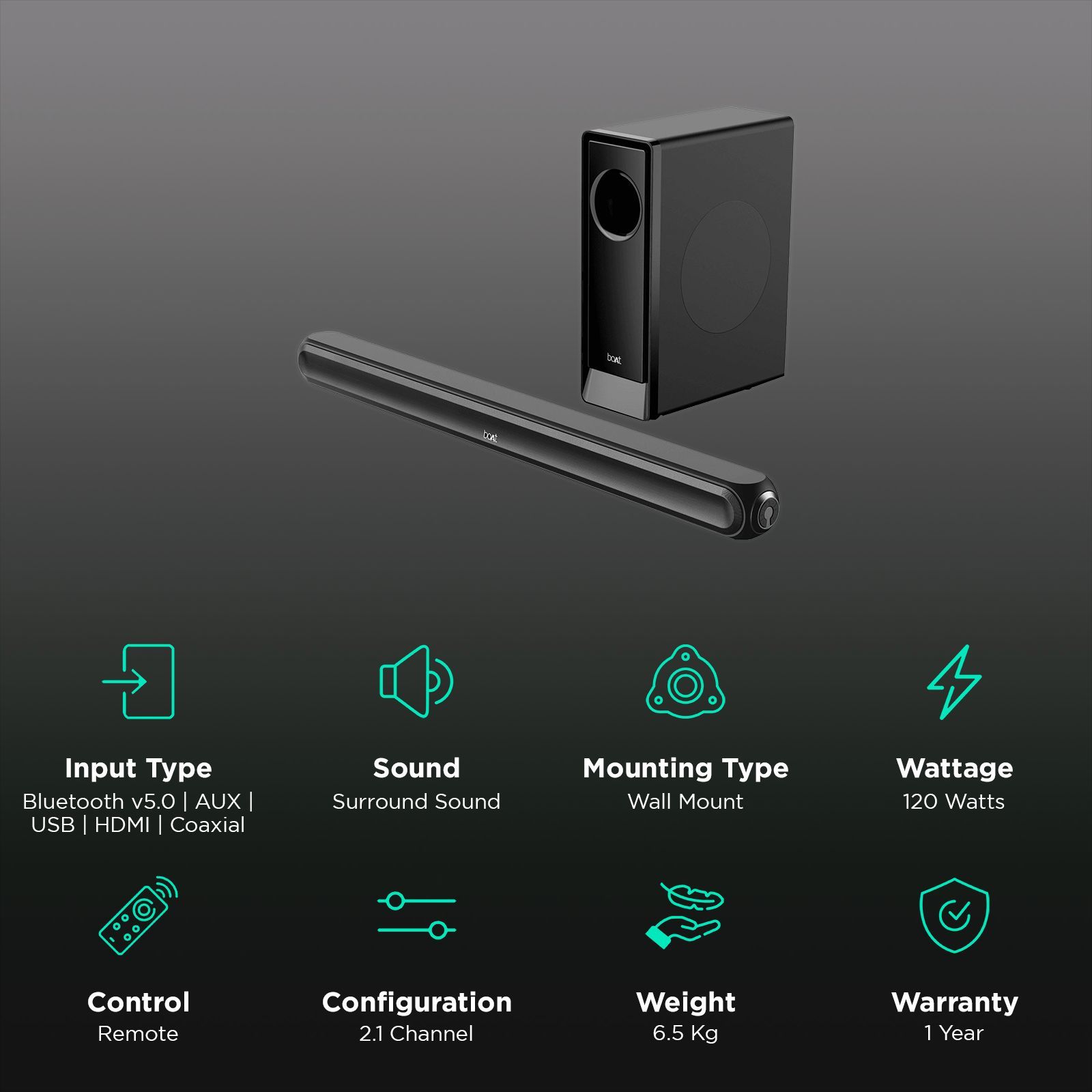 boAt Aavante Bar 1650D 120W Bluetooth Soundbar (Surround Sound, 2.1 Channel, Pitch Black)_2